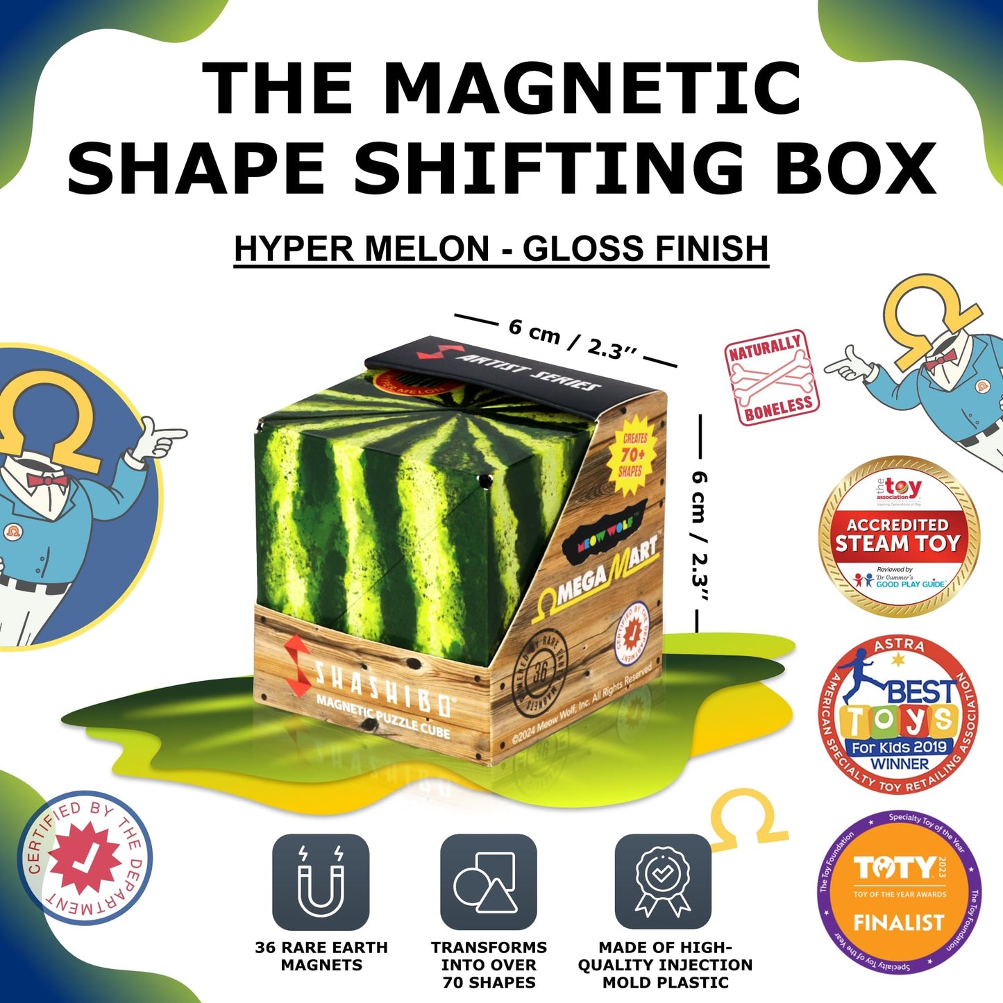 SHASHIBO Shape Shifting Box Fidget Toy, 36 Magnets, Transforms into 70+ Shapes, Sensory & Stress Relief Gift for Kids, Teens & Adults