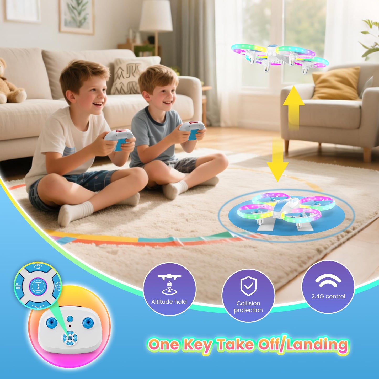 Mini RC Drone for Kids & Beginners with LED Lights, Altitude Hold, 360° Flips, Propeller Guard, 3-Speed Modes – Indoor/Outdoor Toy Gift
