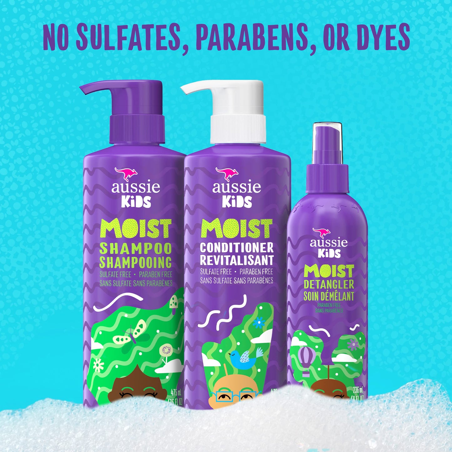Aussie Kids Hair Care Bundle | Shampoo & Conditioner (16 Fl Oz Each) + Detangler Spray (8 Fl Oz) | Paraben, Sulfate & Dye Free, Tangle-Free Styling