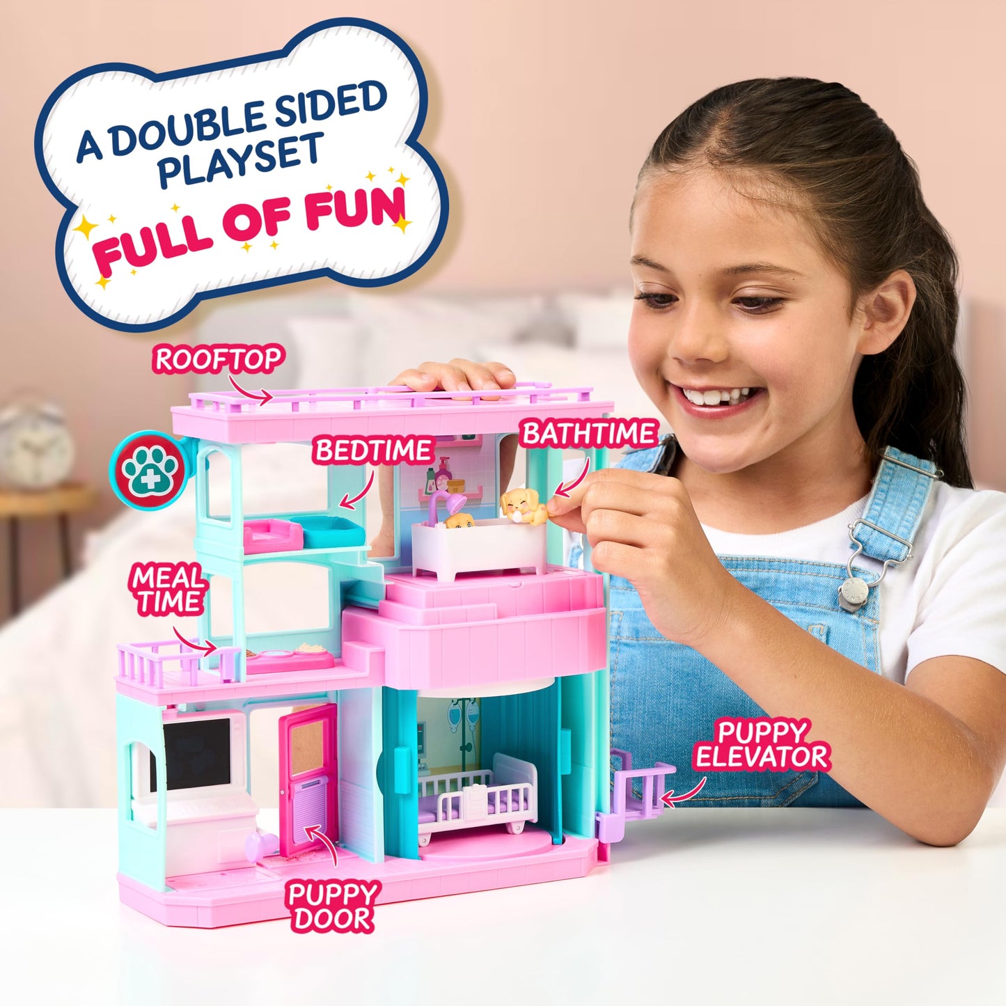 Little Live Pets Mama Surprise Families Pet Vet Playset, Baby Care Clinic Animal Hospital Play Set, 3 Puppies, Accessories, Vet Toy Gifts for Kids 5+