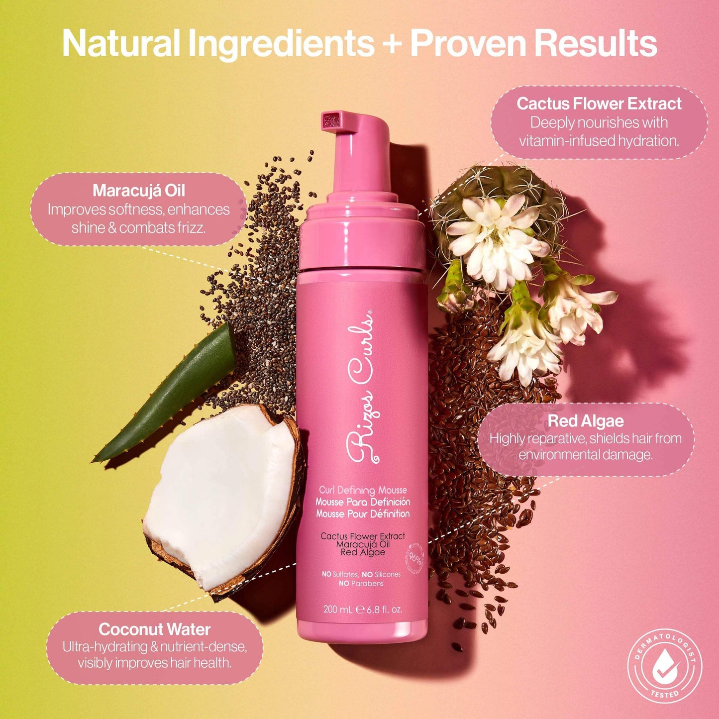 Rizos Curls Curl Defining Mousse – Lightweight Volumizing Foam for Wavy, Curly & Coily Hair (1A–4C) – Hydrating, Shiny & Frizz-Free, Sulfate-Free