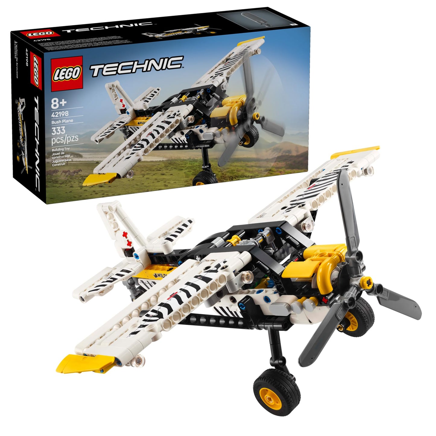 LEGO Technic Bush Plane 42198 Buildable Airplane Toy with Spinning Propeller & 4-Cylinder Engine, Model Plane Gift for Kids Ages 8+