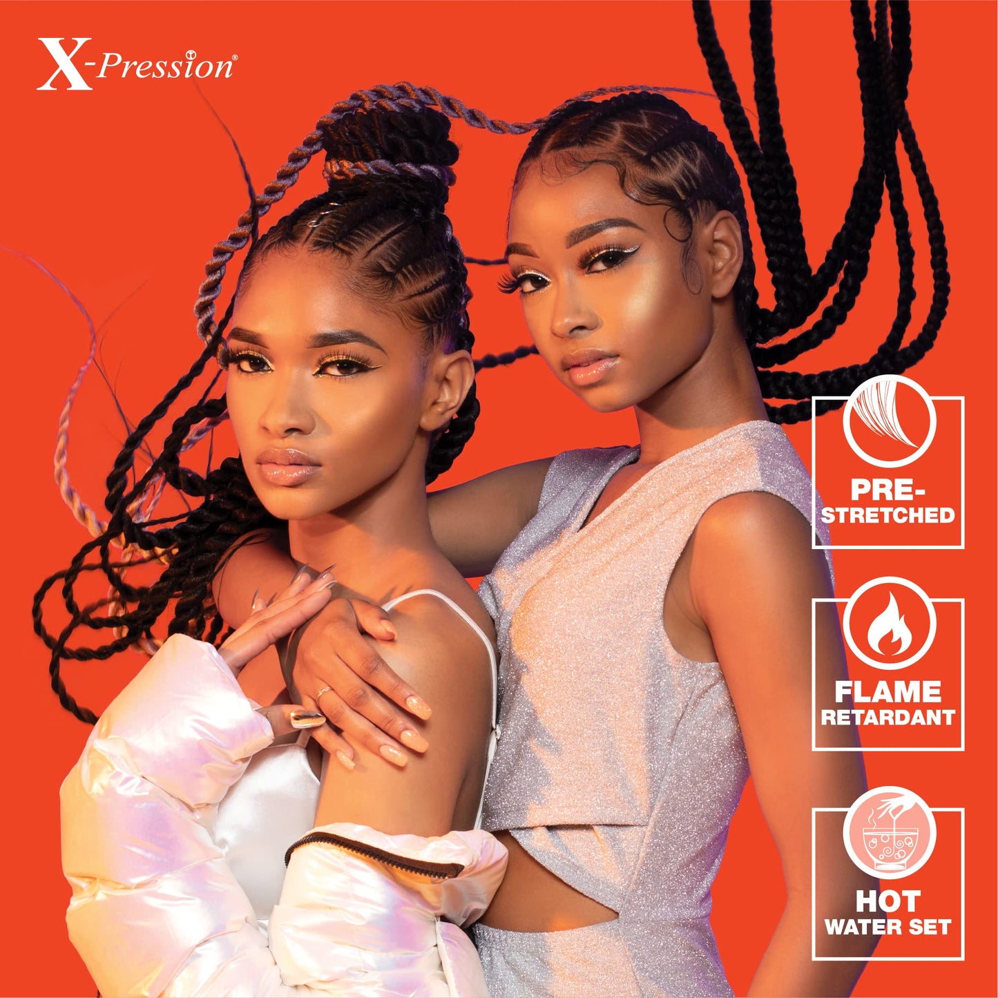Sensationnel X-Pression 6X Pre-Stretched Braiding Hair 58" – Kanekalon Flame Retardant Synthetic Hair for Box Braids & Twists (1B Off Black)