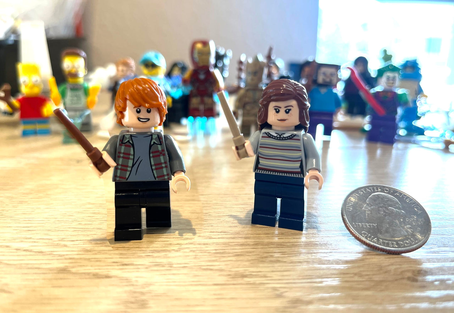 LEGO Harry Potter Minifigure Combo - Hermione in Stripped Sweater and Ron Weasley in Plaid Shirt (Adult Version) with Wands