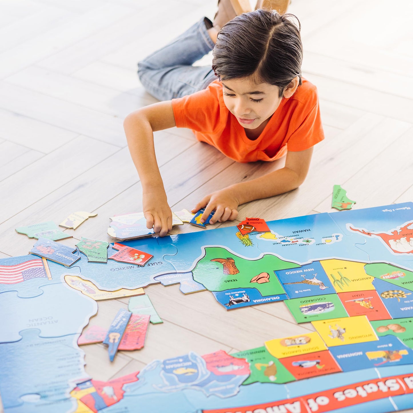 Melissa & Doug USA Map Floor Puzzle, 51 Jumbo Pieces, 2 x 3 Feet, Educational Geography Giant Puzzle for Kids Ages 6+ - FSC Certified