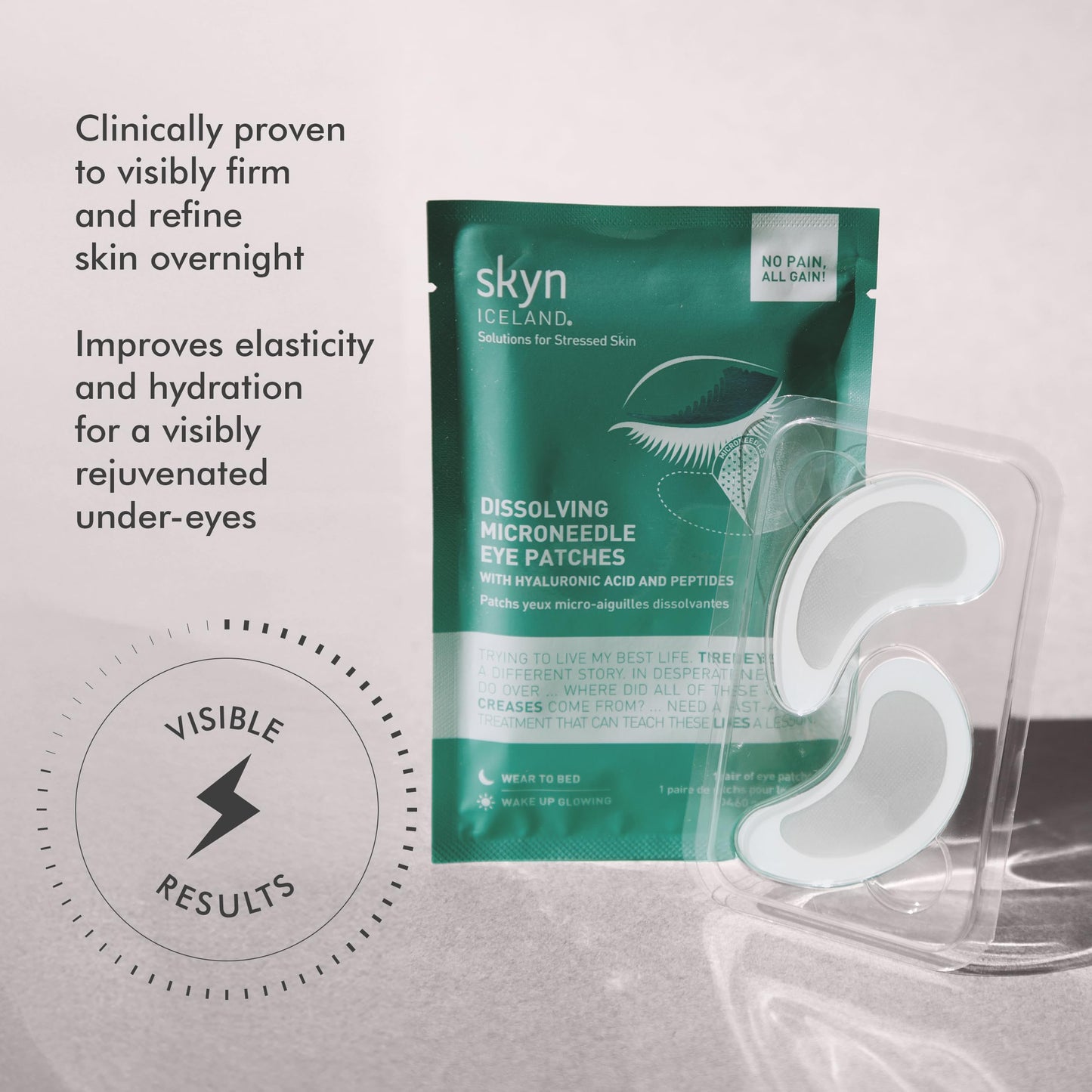 skyn ICELAND Dissolving Microneedle Under Eye Patches, 39% Hyaluronic Acid & Peptides, No-Slip Overnight Mask, 3 Pairs, Vegan