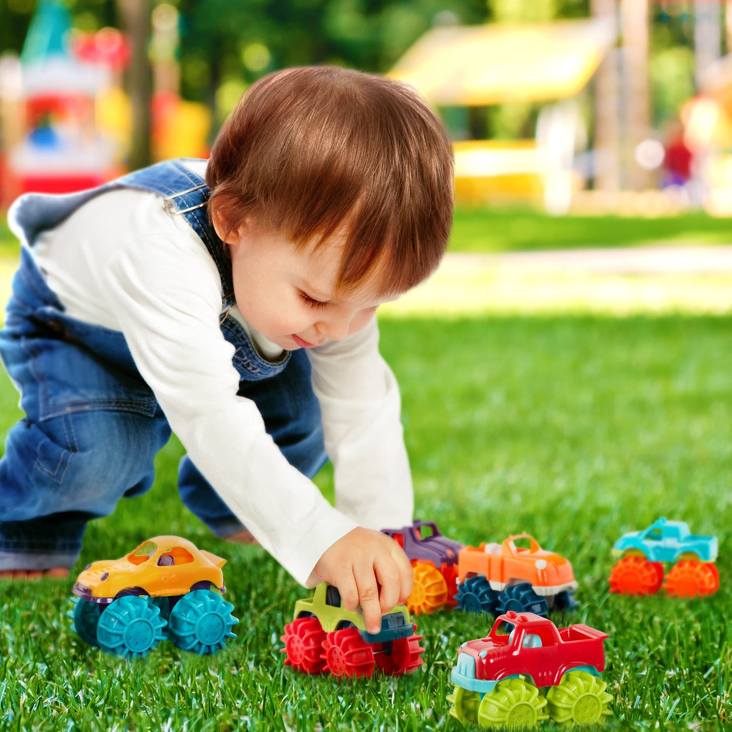 Battat – Plastic Toy Cars – 6 Pack & Storage Bag – Colorful Toddler Trucks – Easy To Clean – 2+ Years – Mini Monster Trucks