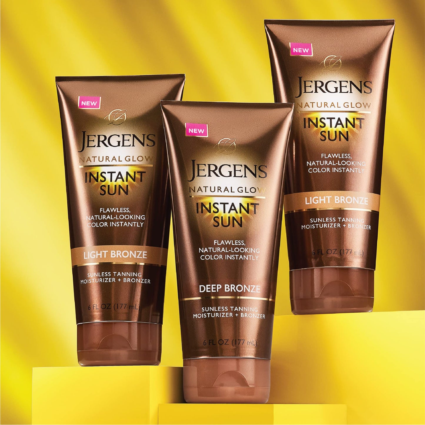 Jergens Natural Glow Instant Sun Tanning Moisturizer + Bronzer, Lightweight Sunless Tanning for Natural-Looking Color, Deep Bronze, 6 Oz