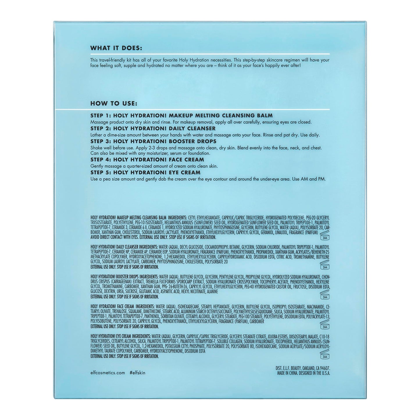 e.l.f. SKIN Holy Hydration! Mini Skincare Kit – Cleanser, Makeup Remover, Moisturizer & Eye Cream, Travel-Friendly Hydrating Set