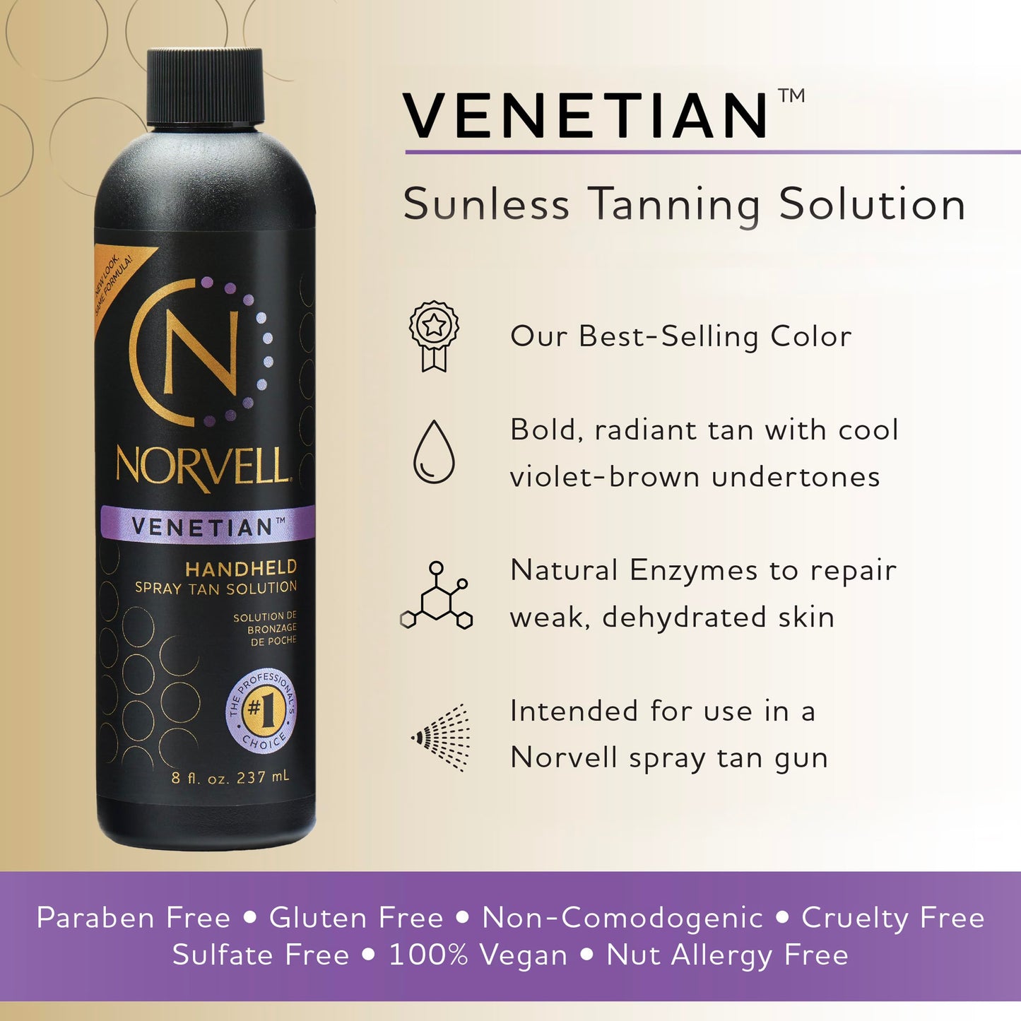 Norvell Premium Spray Tan Solution Venetian 8 fl oz – Professional Sunless Tanning, Natural Bronze, Streak-Free, Fast-Drying, Long-Lasting