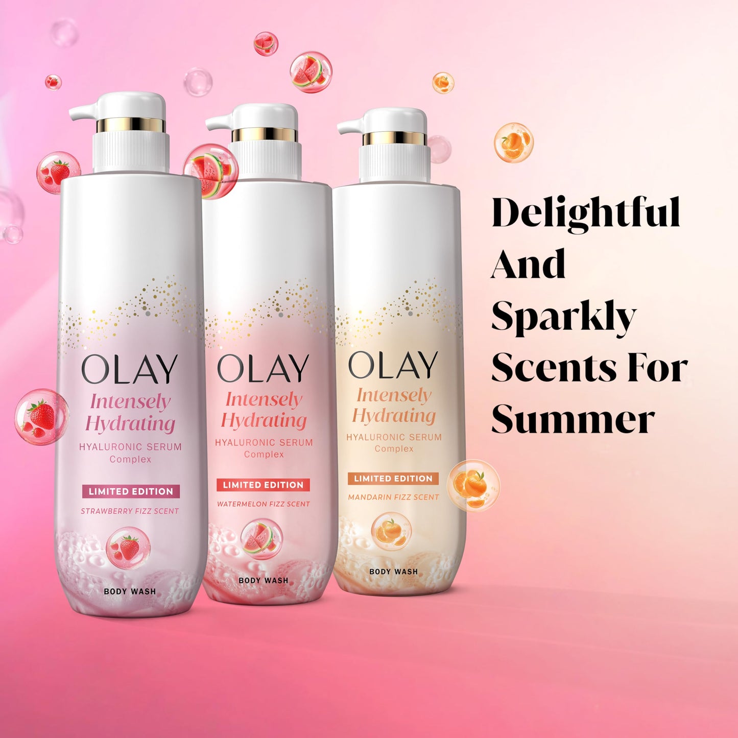 Olay Body Wash for Women, Hydrating with Pro-Hyaluronic Acid & Vitamin B3, Renews Moisture, Strawberry Summer Fizz, 20 fl oz