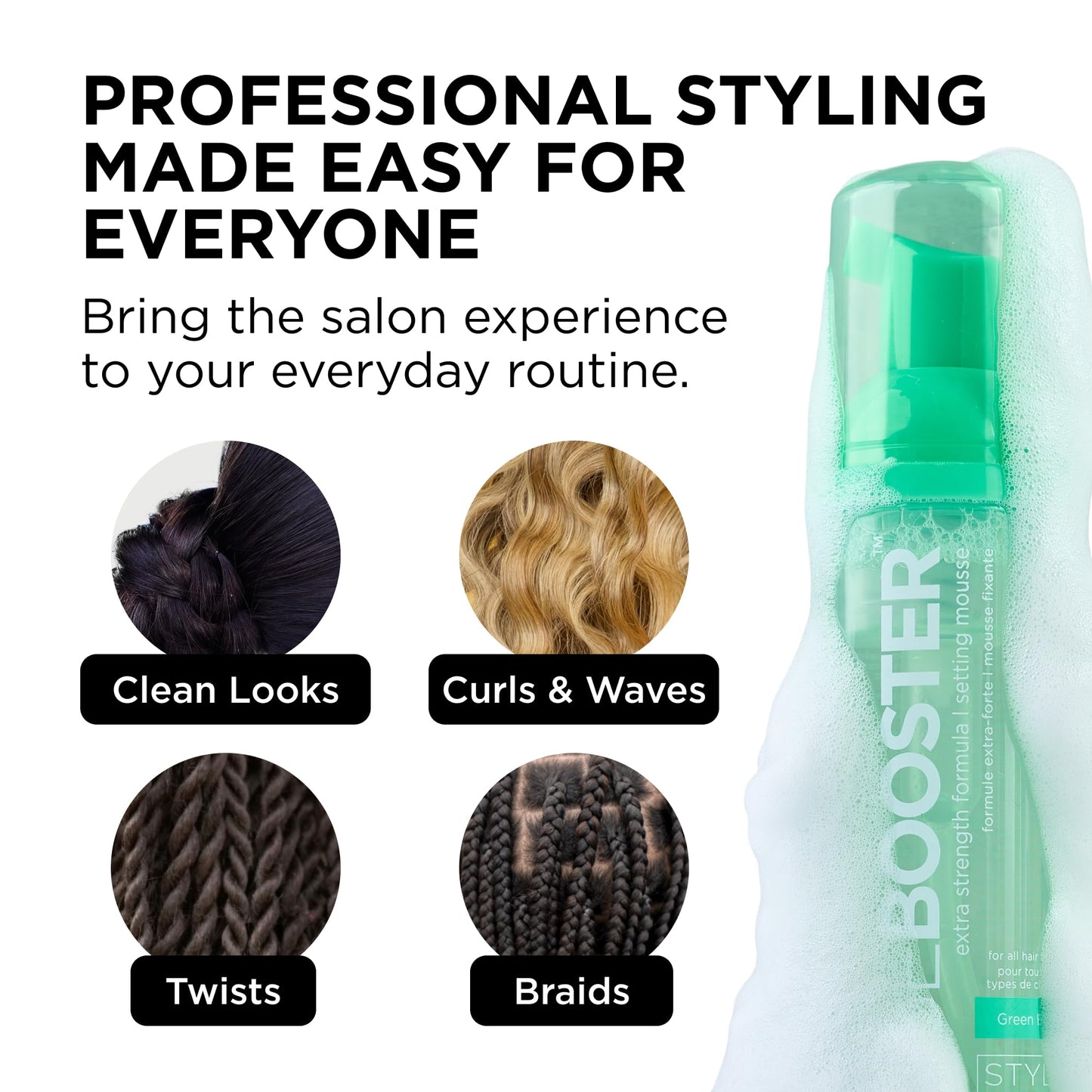 Style Factor EDGE BOOSTER Extra Strength Setting Mousse Travel Size โ Frizz Control, Extra Volume, and Conditioning โ 2.5oz Morganite Mousse for Curly Hair