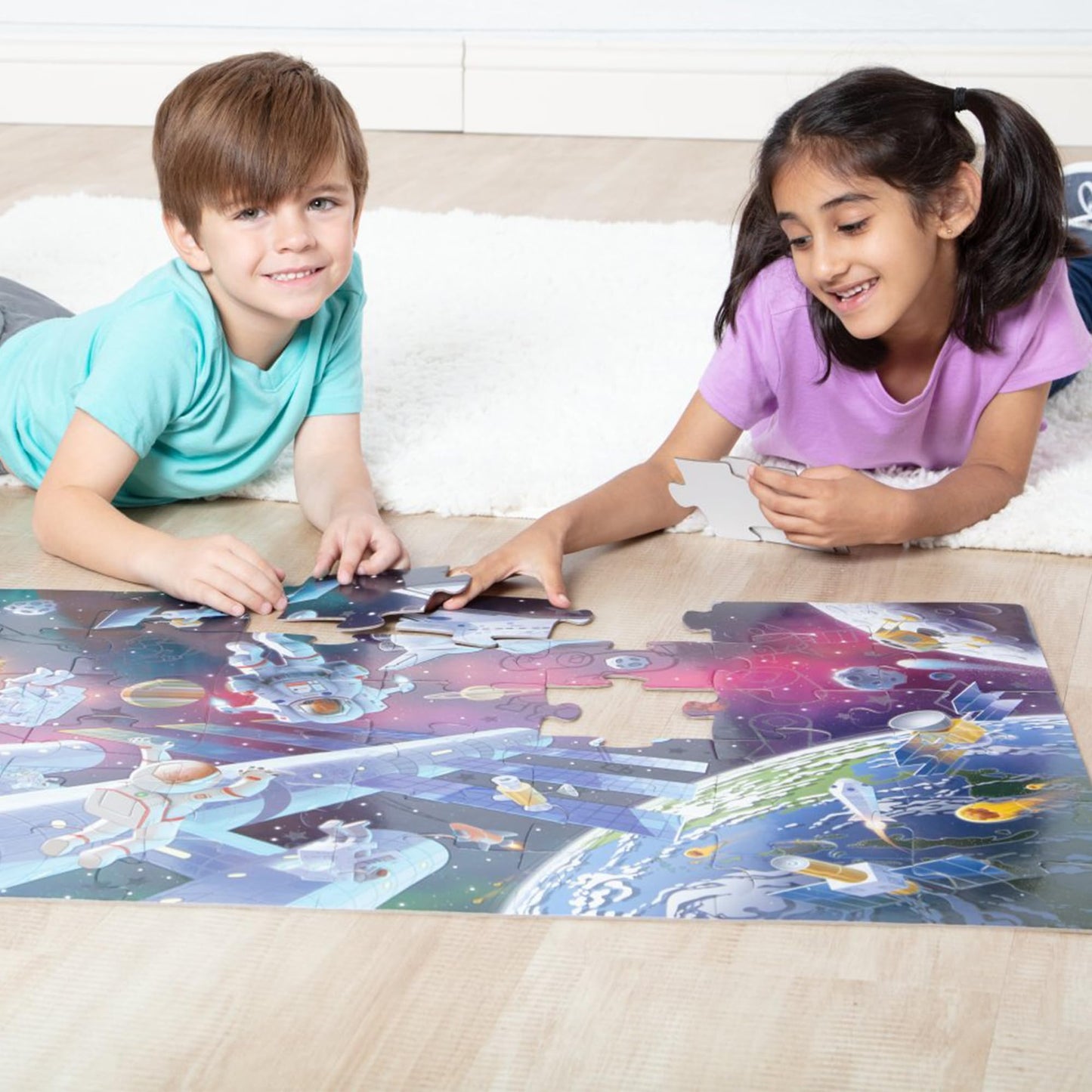 Melissa & Doug Outer Space Glow-in-The-Dark Cardboard Jigsaw Floor Puzzle – 48 Pieces, for Boys and Girls 3+ - FSC-Certified Materials