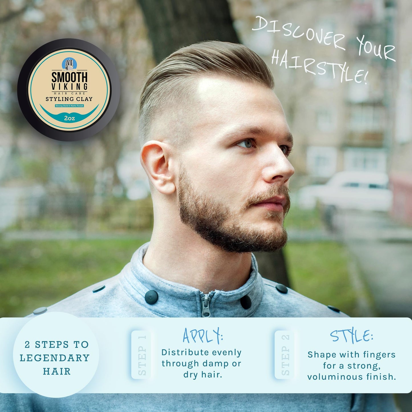 Smooth Viking Hair Clay for Men – Strong Hold, Matte Finish Styling Pomade & Hair Paste, 2oz, Made in USA