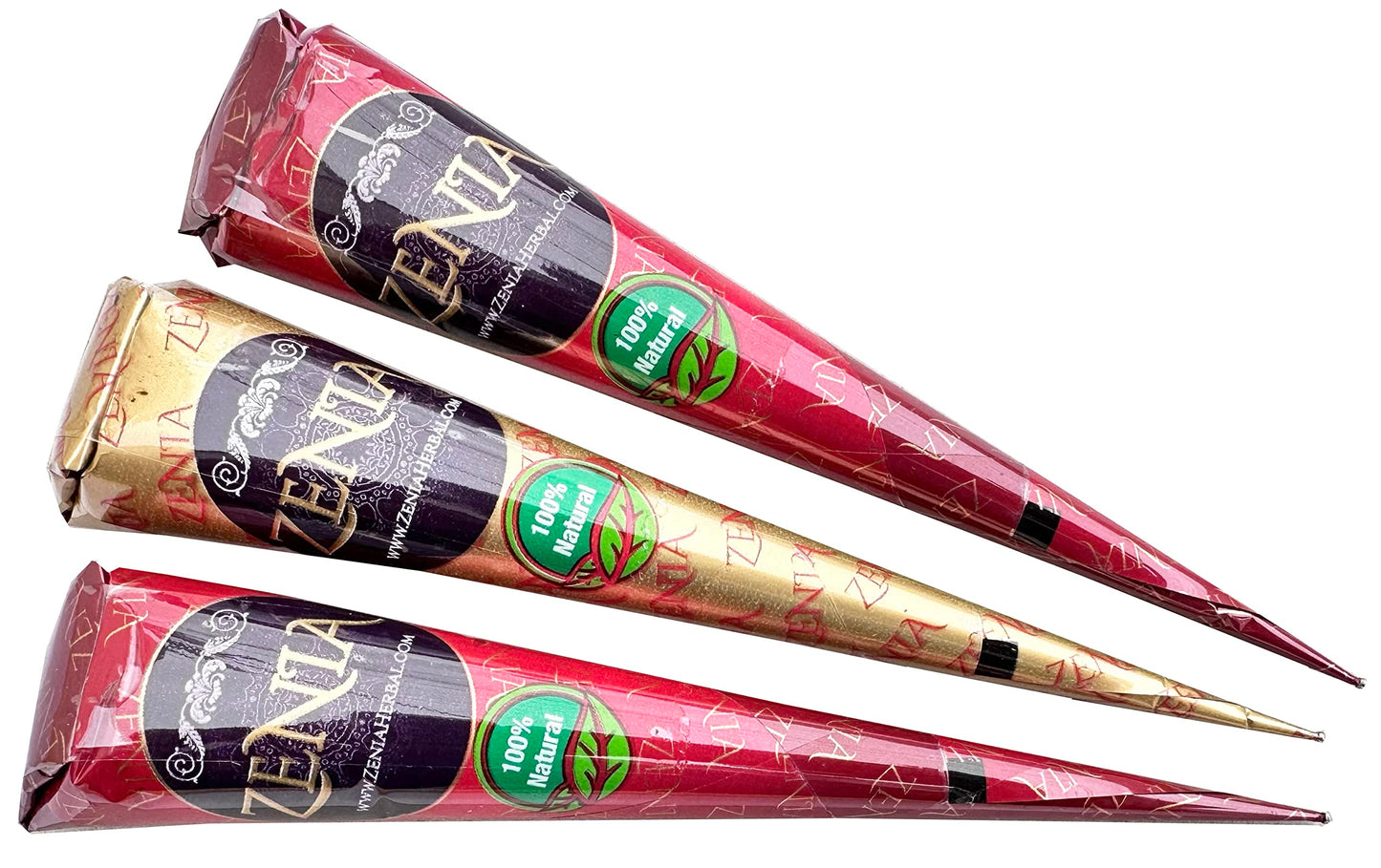 Zenia (Pack of 3) 100% Natural Henna Hair Color Paste Hair Dye Cones Dark Reddish-Brown Color 25g Each Cone