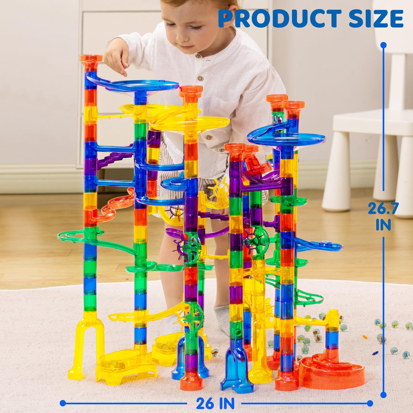 JOYIN 207-Piece Glowing Marble Run Building Set with 5 Glow-in-the-Dark Marbles | STEM Construction Toy for Kids | Educational Gift for Christmas