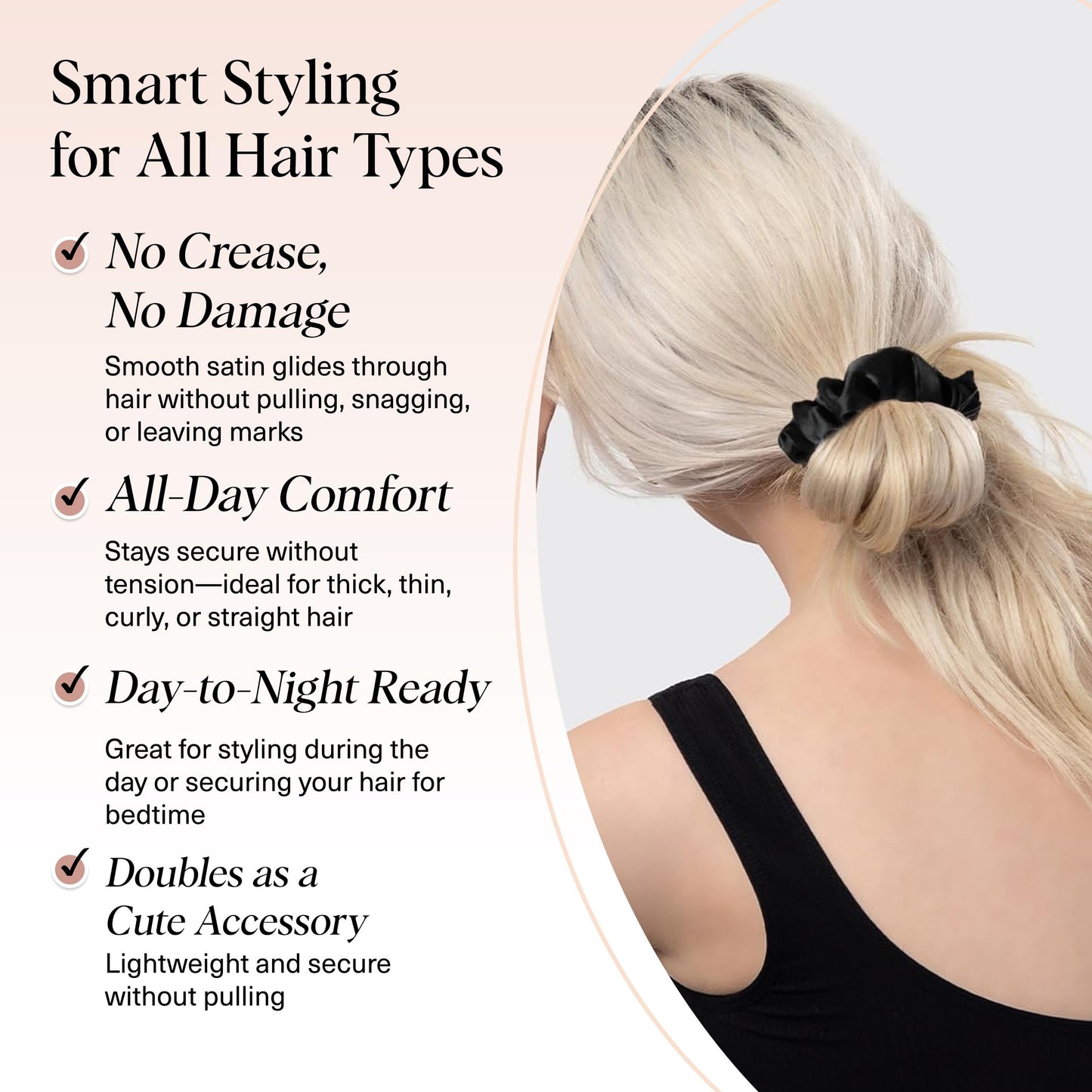 Kitsch Satin Scrunchies for Women – 5 Pcs Black No-Crease Hair Ties – Soft, Frizz-Free, Gentle & Stylish Hair Accessories – Perfect Gift for Girls