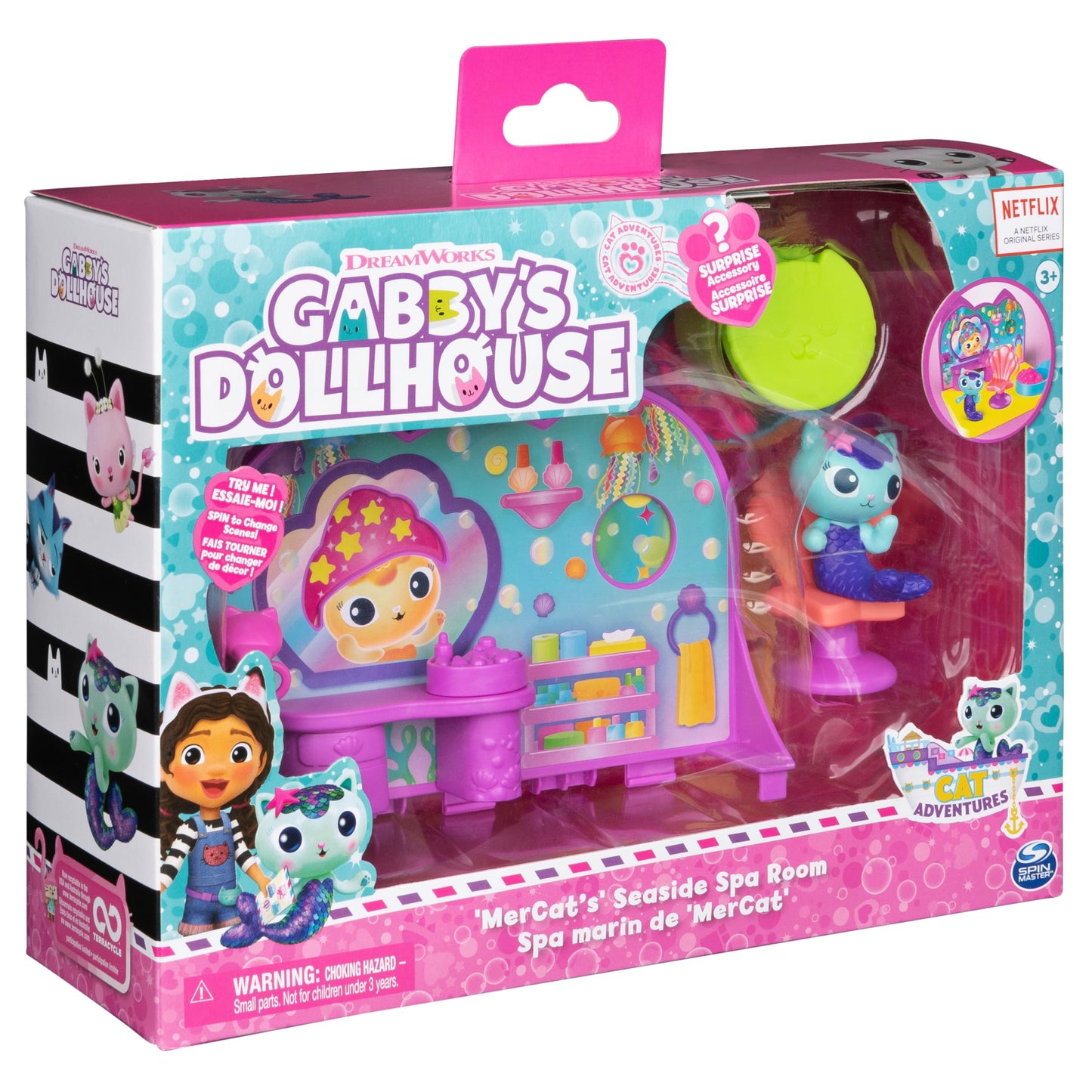Gabby’s Dollhouse, MerCat’s Spa Room Playset, with MerCat Toy Figure, Surprise Toys and Dollhouse Furniture, Kids Toys for Girls & Boys 3+