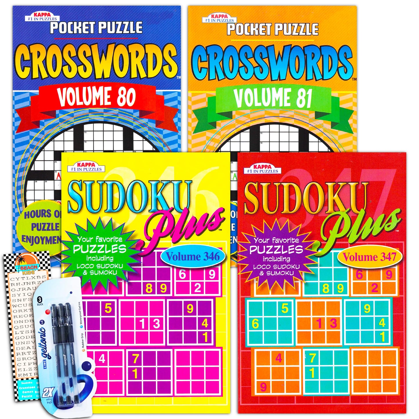 Crossword Sudoku Travel Size Puzzle Books for Adults Seniors Super Set ~ Bundle of 4 Travel Crossword and Sudoku Puzzle Books (Over 330 Puzzles Total)