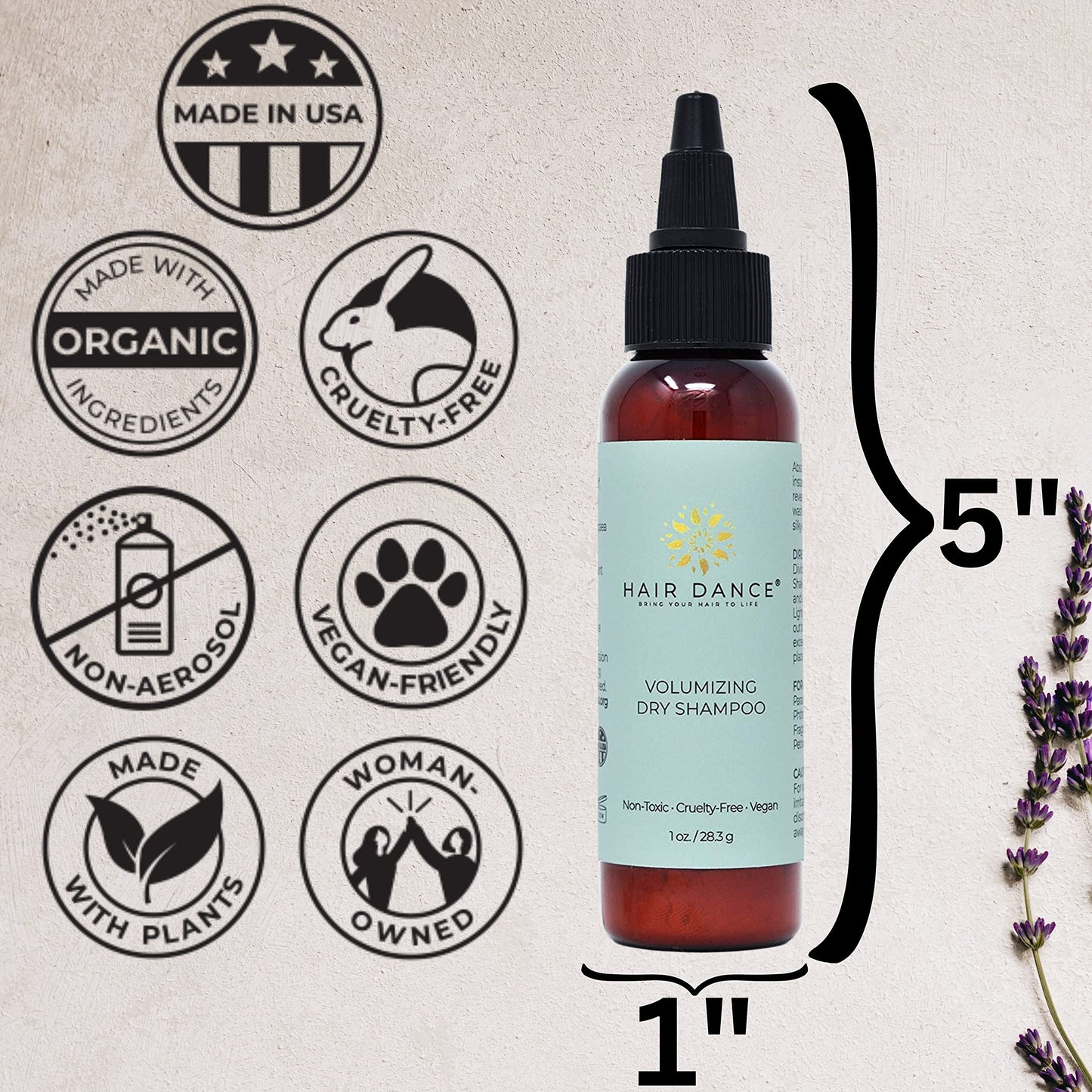 Dry Shampoo Volume Powder 1oz | Natural & Organic | Non-Aerosol | Talc & Corn Free | For Blonde & Dark Hair | Lavender Oil Scent | Made in USA