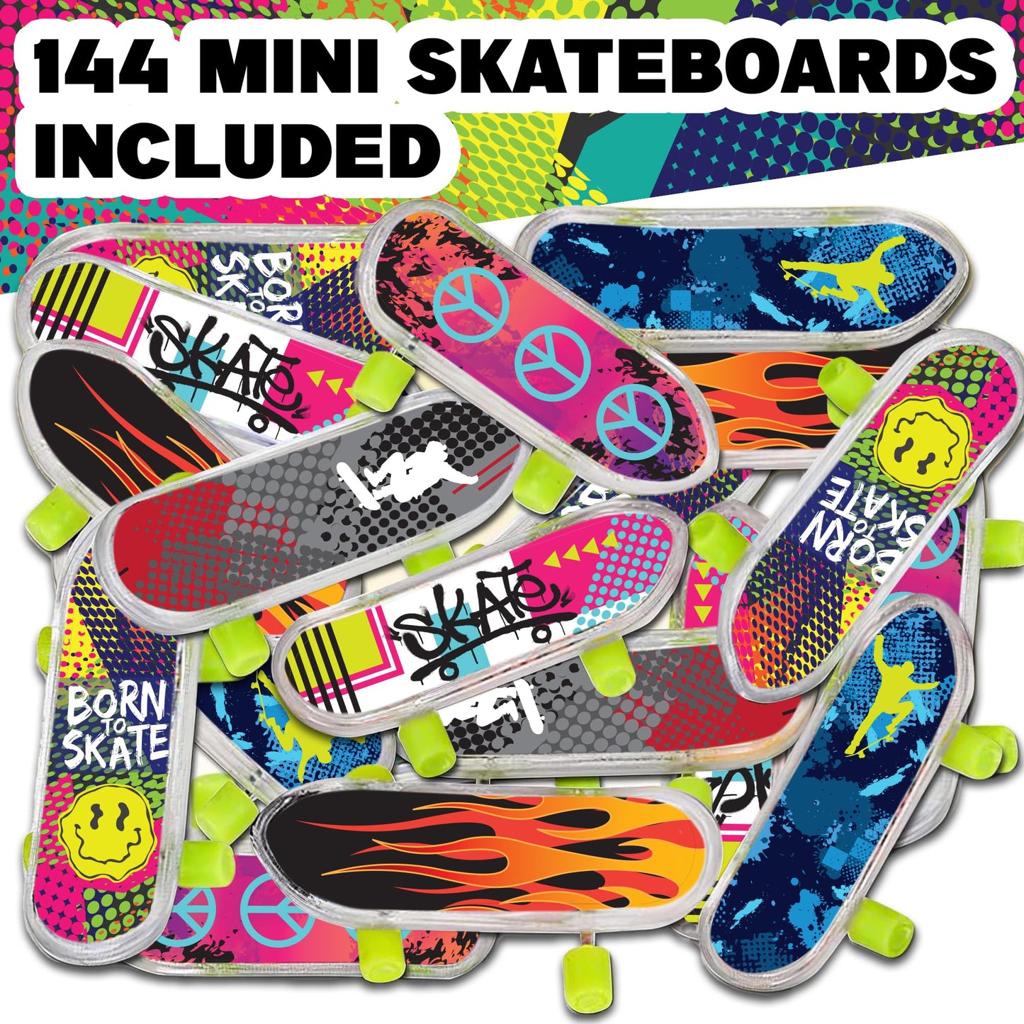 ArtCreativity Mini Finger Skateboards for Kids, Bulk Pack of 144, 2" Durable Fingerboards, Assorted Designs, Party Favors & Goody Bags