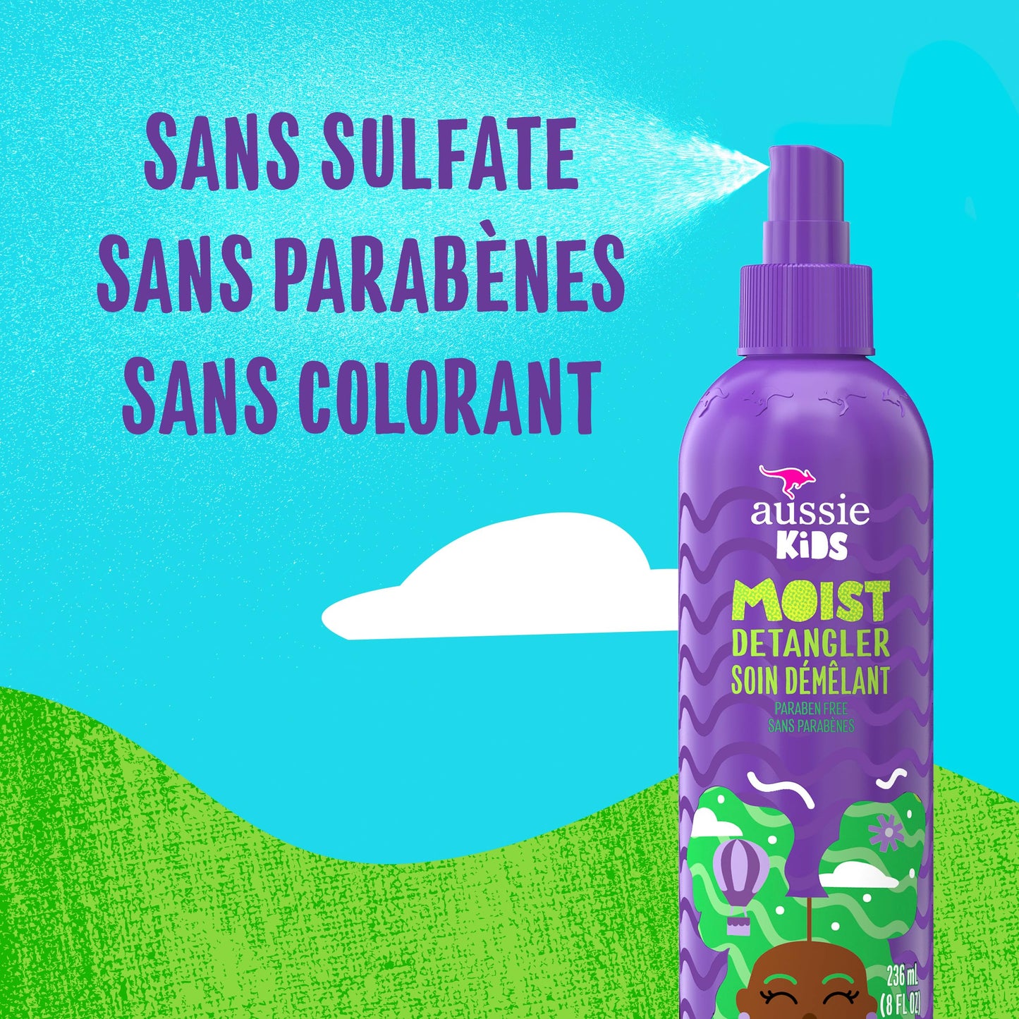 Aussie Kids Moist Detangler Spray, Sulfate & Paraben Free, Moisturizing & Tangle-Free Hair Care for Kids, Cruelty-Free, 8 Fl Oz Each, 3 Pack