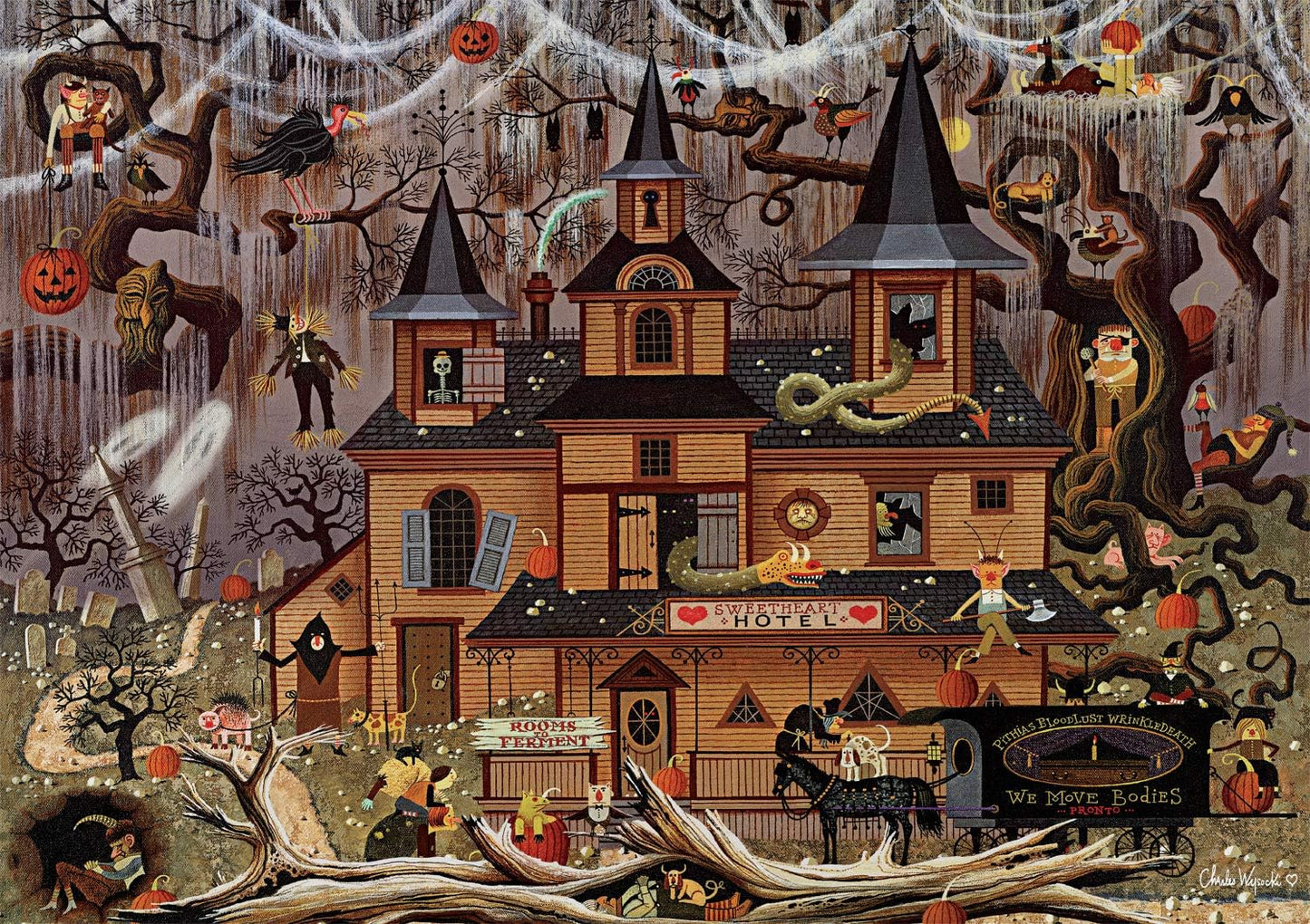 Buffalo Games Charles Wysocki Trick or Treat Hotel 500-Piece Jigsaw Puzzle – Challenging Adult Puzzle, Perfect for Game Nights, 21.25"x15"