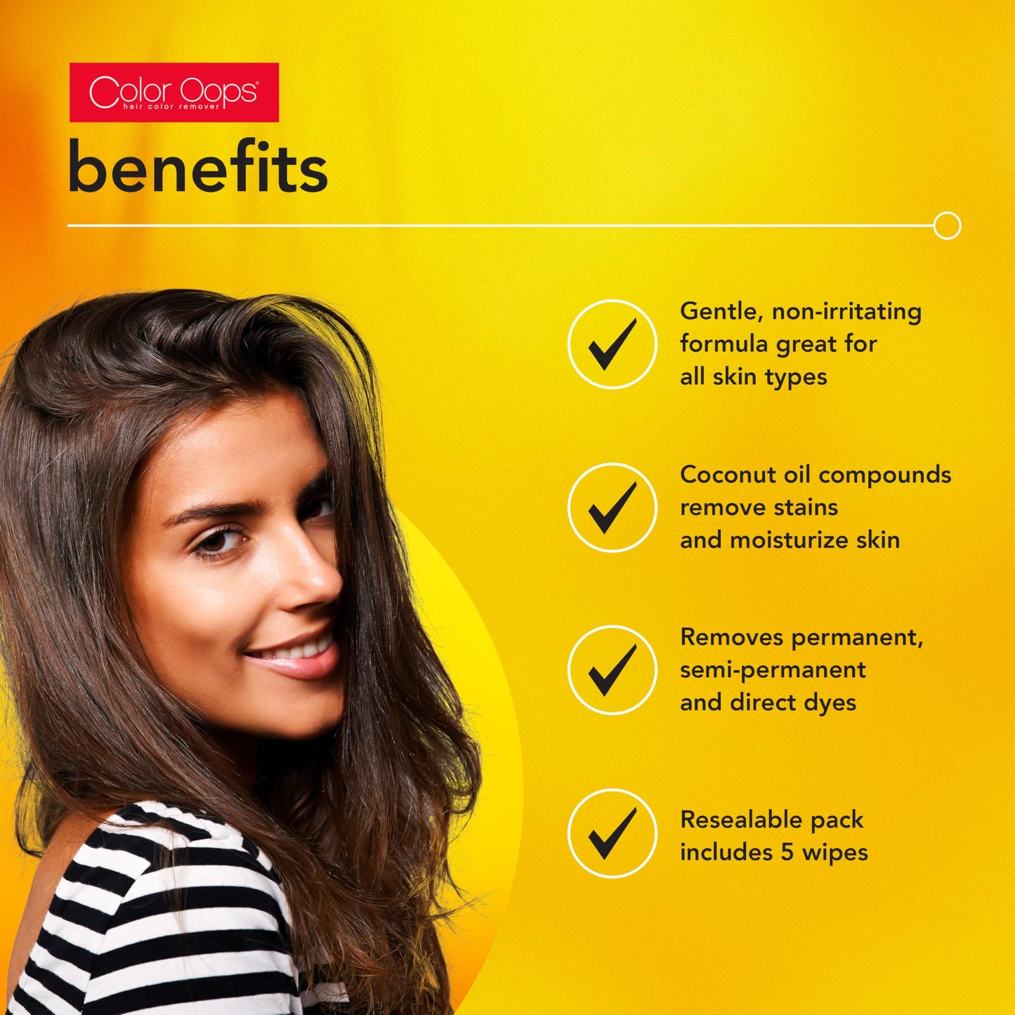 Color Oops Hair Color Remover Wipes, 5 Ct | Coconut Oil Formula Gently Removes Hair Dye Stains from Skin | Works on All Color Types, Cruelty-Free