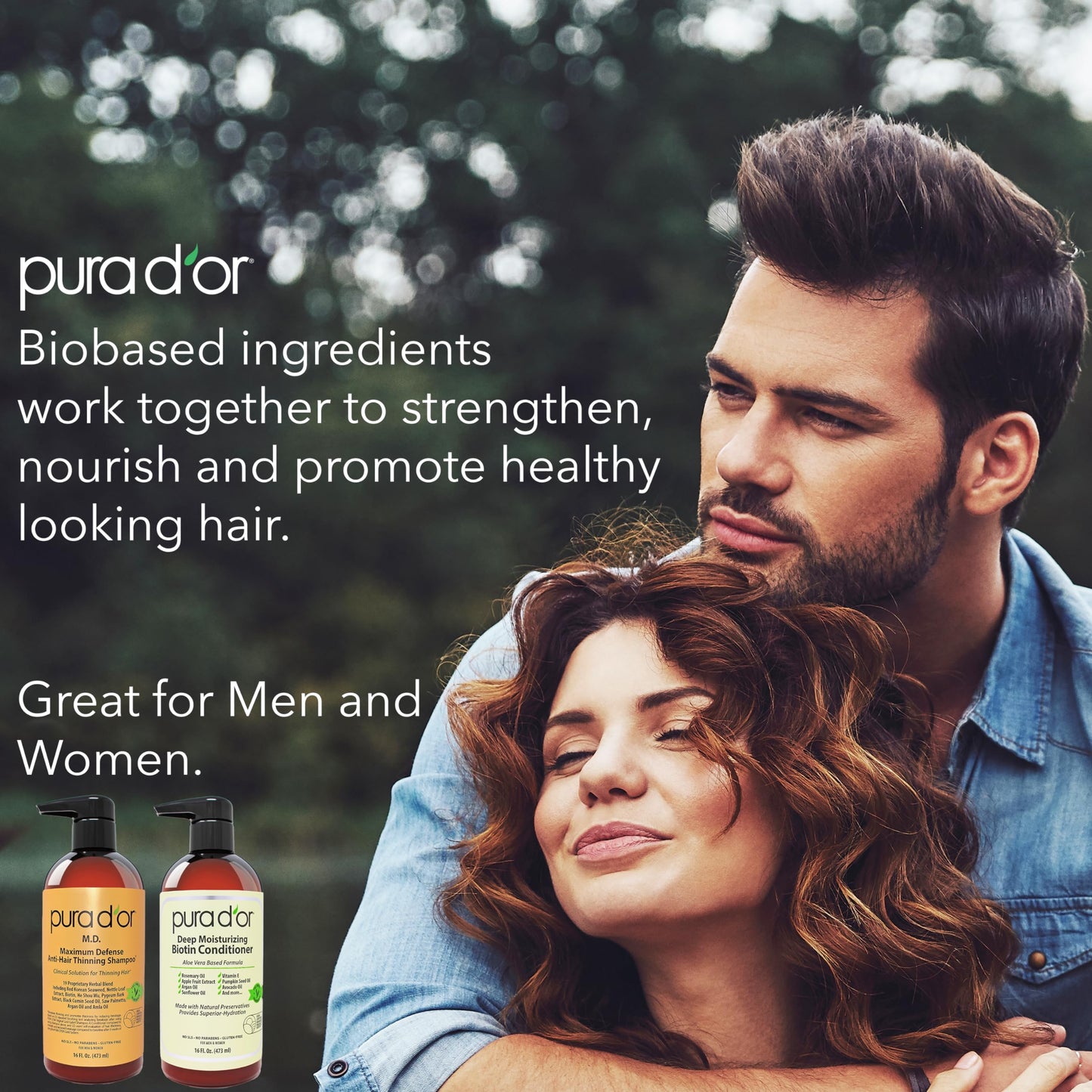 PURA D'OR MD Anti-Thinning Biotin Shampoo & Conditioner Set 16oz x2 – Maximum Defense Herbal Blend for Thicker Hair & Scalp Health