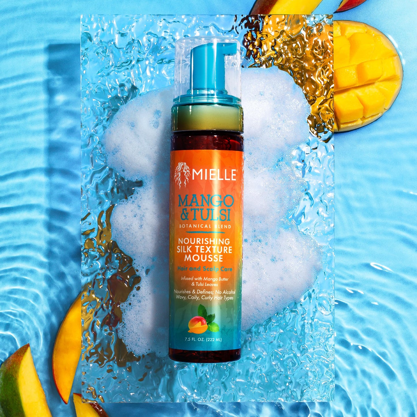 Mielle Organics Mango & Tulsi Nourishing Hair Mousse – Weightless Styling Foam for Curly Hair, Hydrates, Conditions & Adds Shine, 7.5 Fl Oz