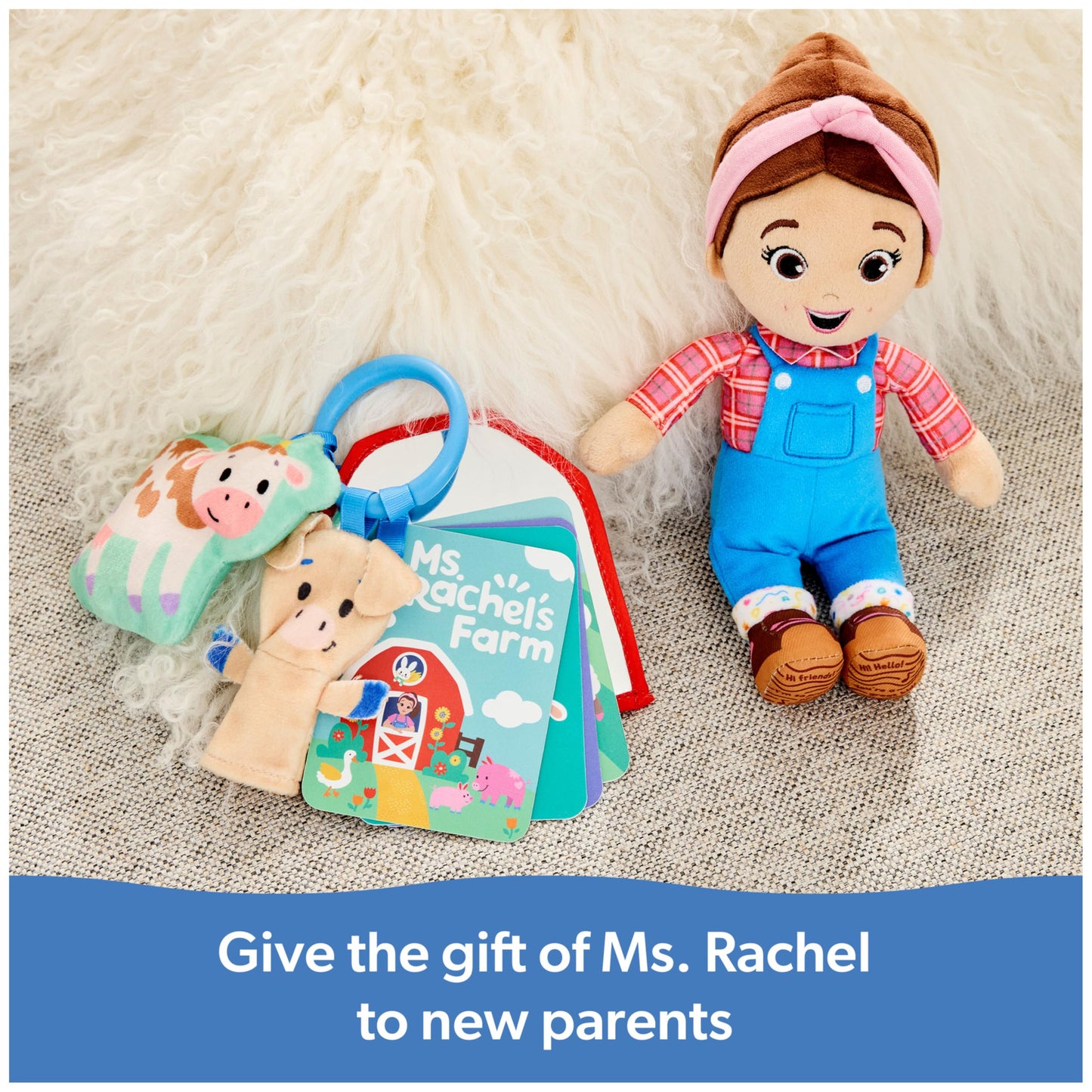 Ms. Rachel Farm Friends Baby Gift Set with Plush Toy, Animal Cards & Finger Puppet – Educational Baby Toys for Girls & Boys 0+