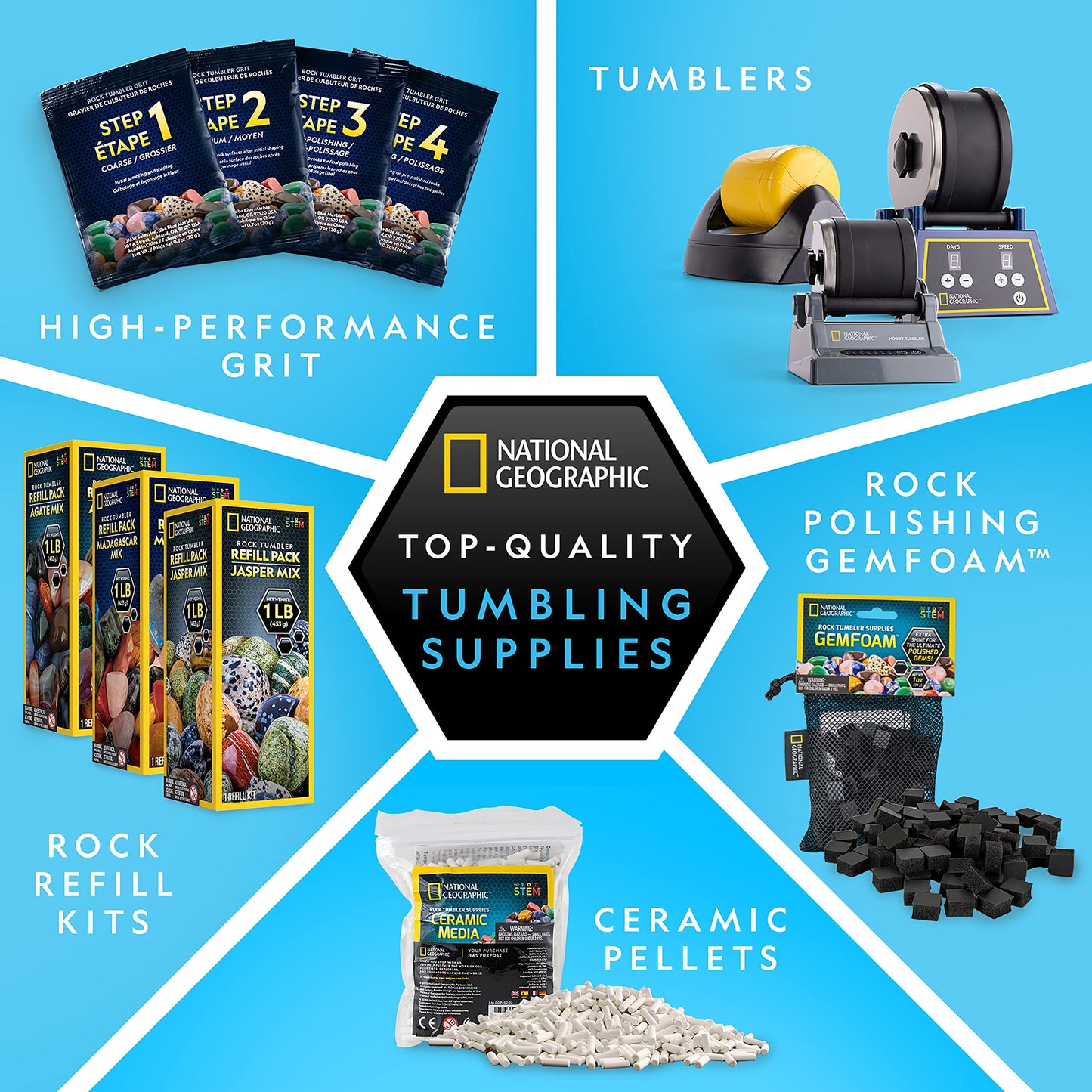 NATIONAL GEOGRAPHIC Rock Tumbler Refill Kit – 1Lb. Gemstones and Rocks for Tumbling including Unpolished Amethyst and Quartz – Rock Tumbler Supplies include Rock Tumbler Grit and Jewelry Accessories