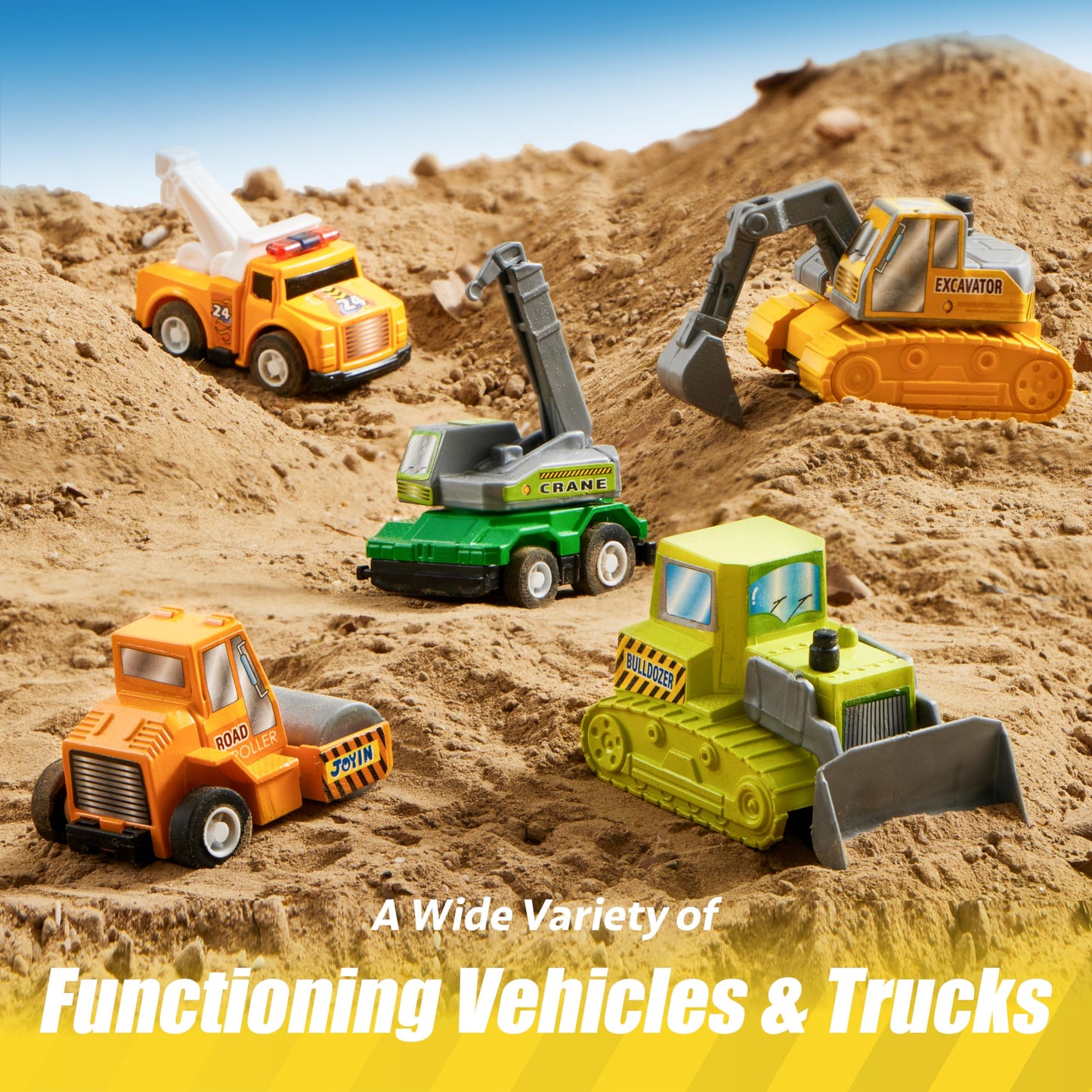 JOYIN 18-Pc Pull Back Cars & Trucks Toy Set – Friction Powered Vehicles for Toddlers Boys & Girls, Educational Play, Stocking Stuffers & Classroom Gifts