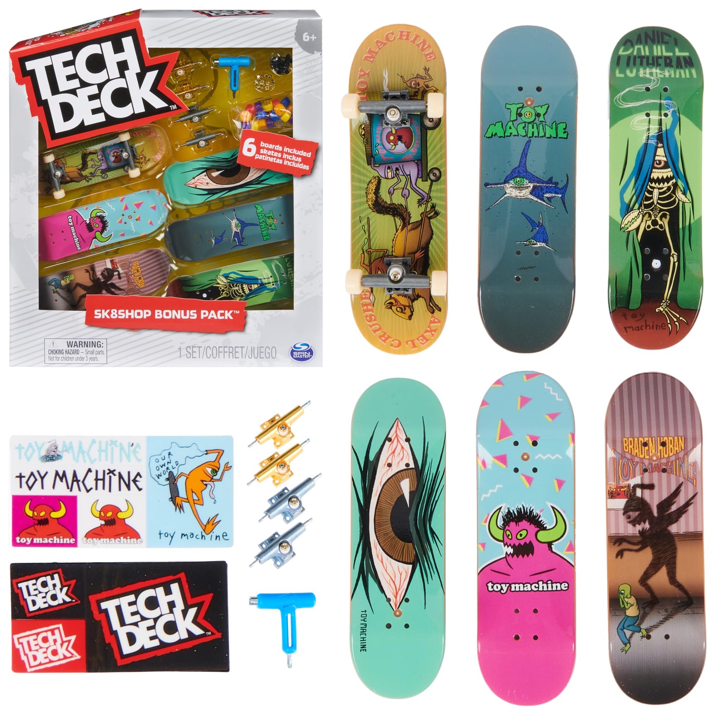 TECH DECK, Toy Machine Sk8shop Fingerboard Bonus Pack, Collectible and Customizable Mini Skateboards, Kids Toys for Ages 6 and up
