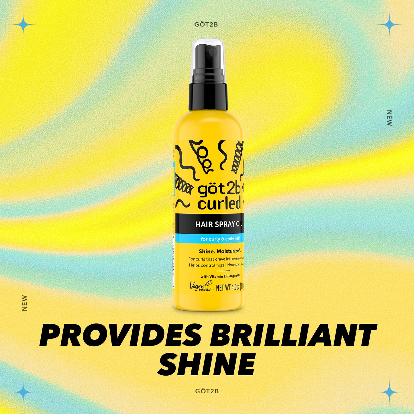 Got2b Curled Hair Spray Oil, 4oz, for curl types 3-4, curly and coily hair, helps control frizz and nourishes the scalp