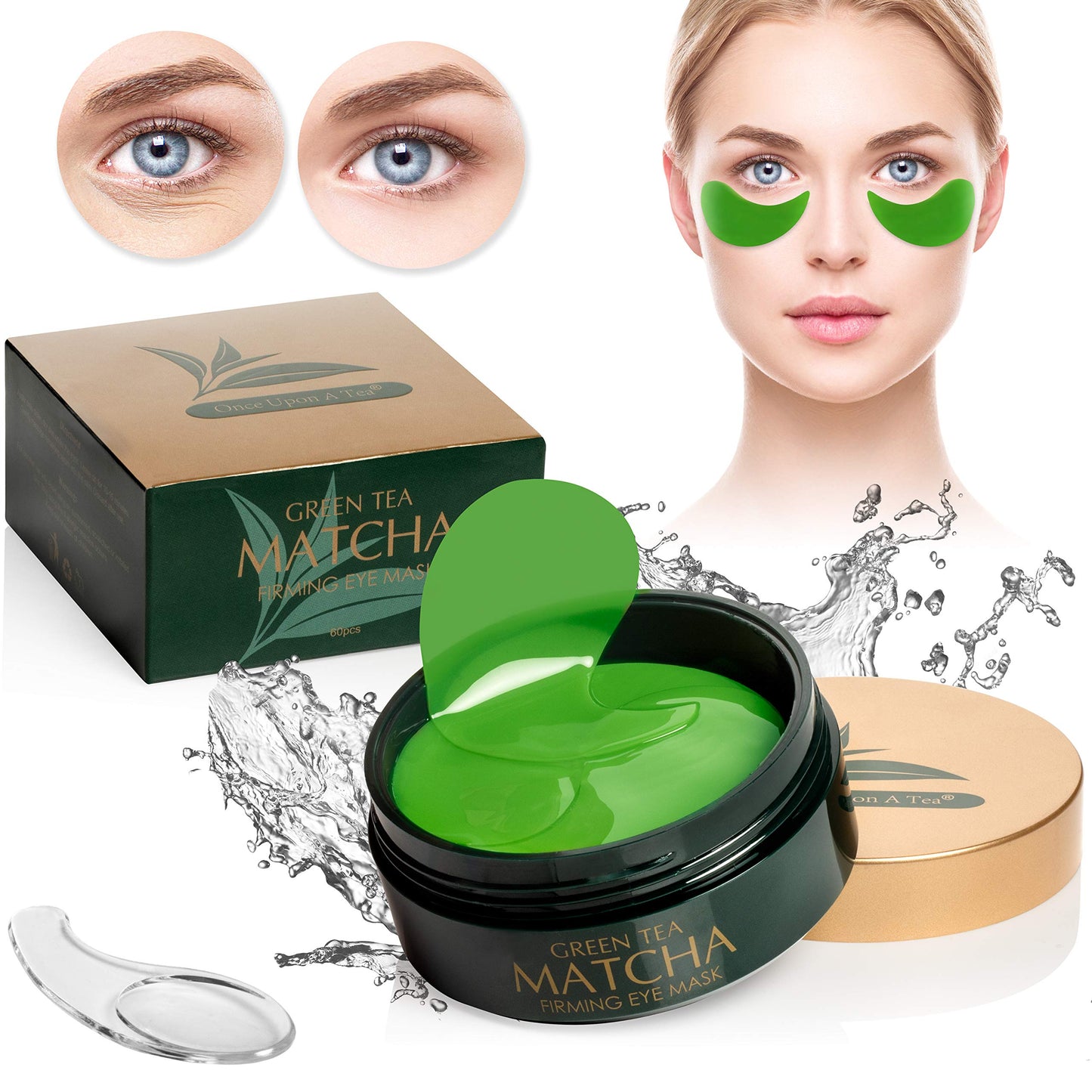 Green Tea Matcha Eye Mask, 30 Pairs Collagen Patches for Wrinkles, Fine Lines, Puffy Eyes & Under Eye Bags, Anti-Aging Gel Pads