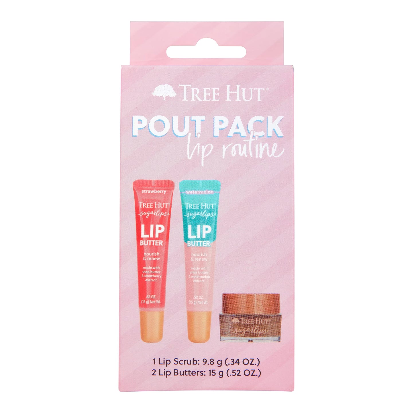 Tree Hut Sugarlips Pout Pack Lip Routine Set, 1 Lip Scrub (0.34 oz) + 2 Lip Butters, Strawberry & Watermelon (0.52 Fl oz Each)