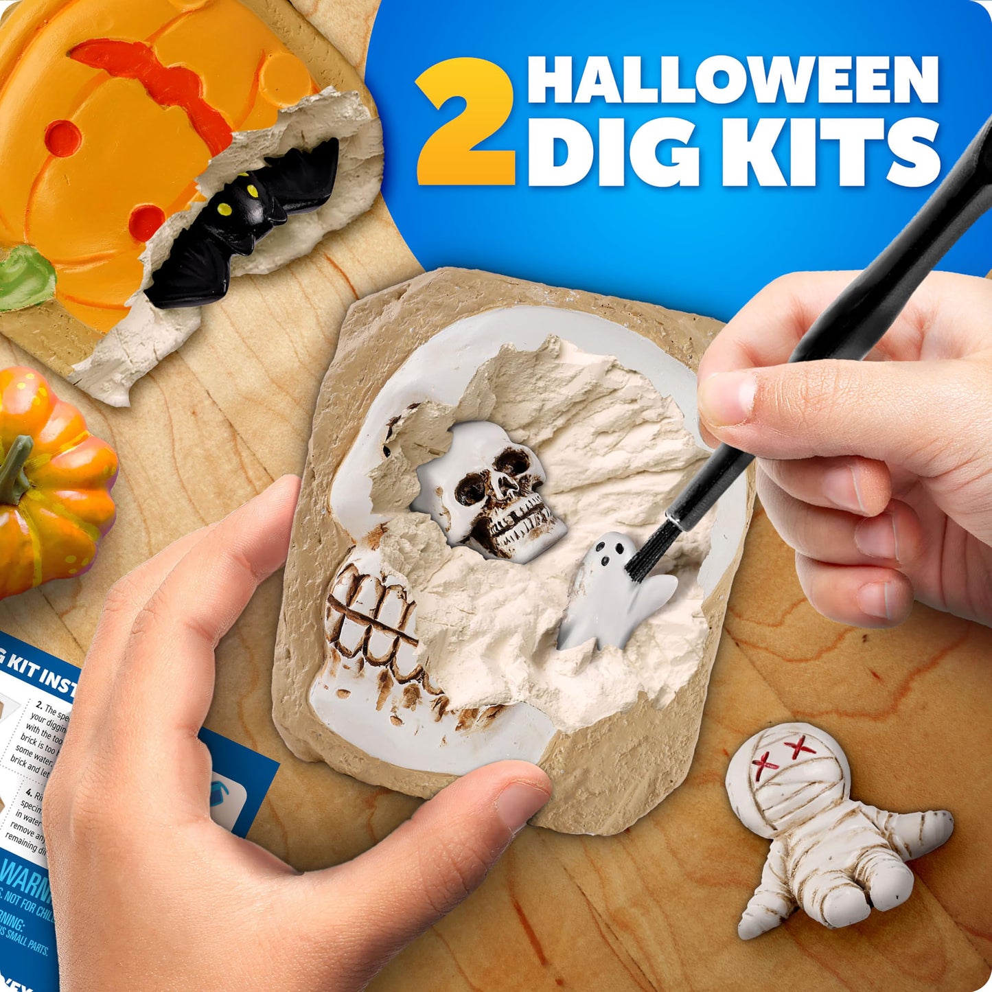Blue Marble Halloween Dig Kit – Excavation Set with Skull, Pumpkin & Spooky Figures for Kids, Hands-On Activity & Boo Basket Fun
