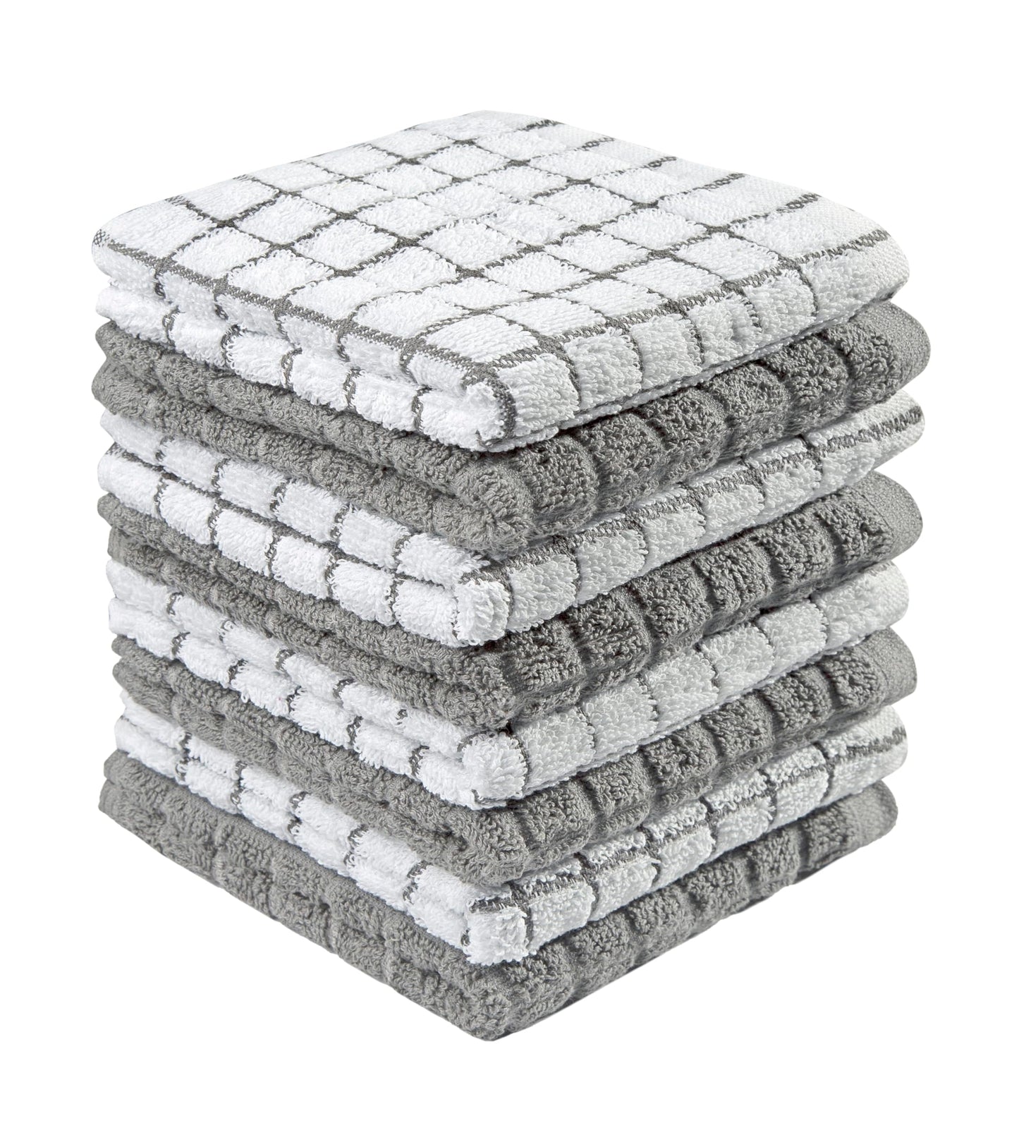 Bumble 8-Pack Cotton Dish Cloths – 12"x12", 405 GSM Kitchen Washcloths for Washing Dishes, Gray