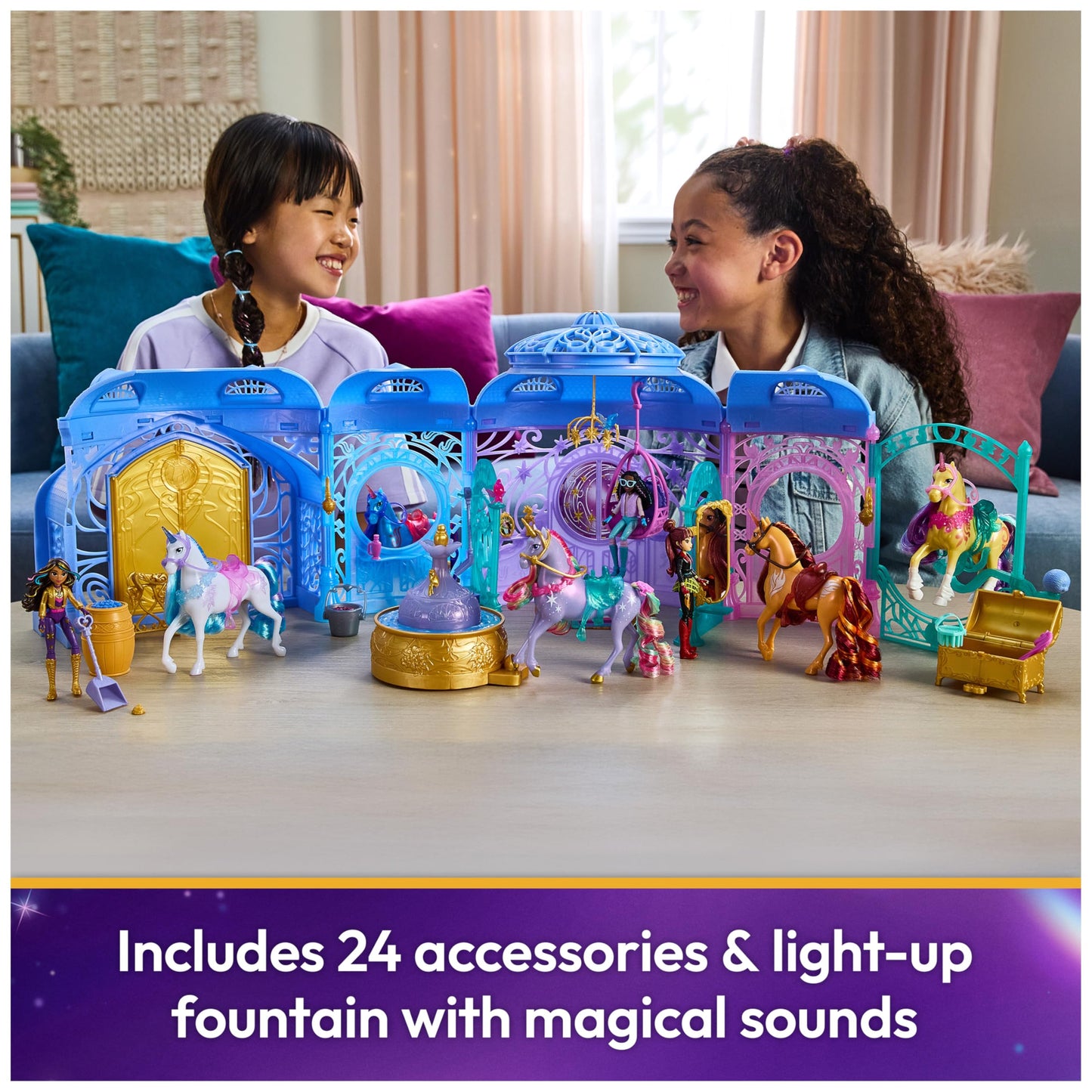 Unicorn Academy, Starglow Fountain & Stable Playset with Wildstar, Lights & Sounds, 24 Accessories, Dolls & Unicorn Toys for Girls Ages 4 and up