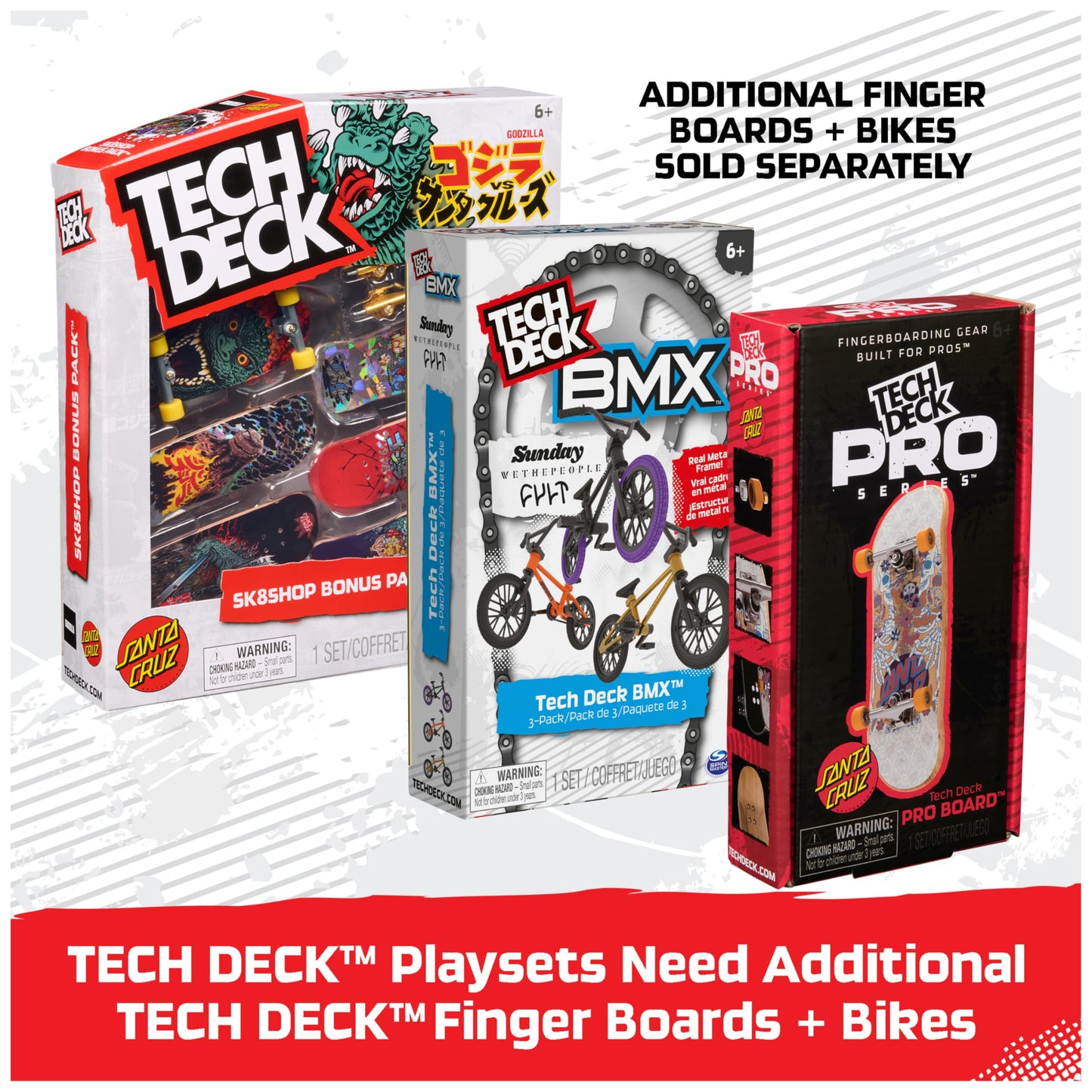 TECH DECK, Sk8shop Fingerboard Bonus Pack, Collectible and Customizable Mini Skateboards (Styles May Vary)