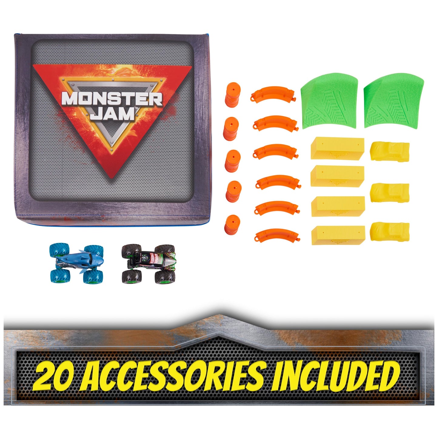 Monster Jam, Ultimate Arena Playmat & Storage with 2 Exclusive Monster Trucks, 1:64 Scale, 20 Accessories, Kids Toys for Boys and Girls Ages 4 and Up