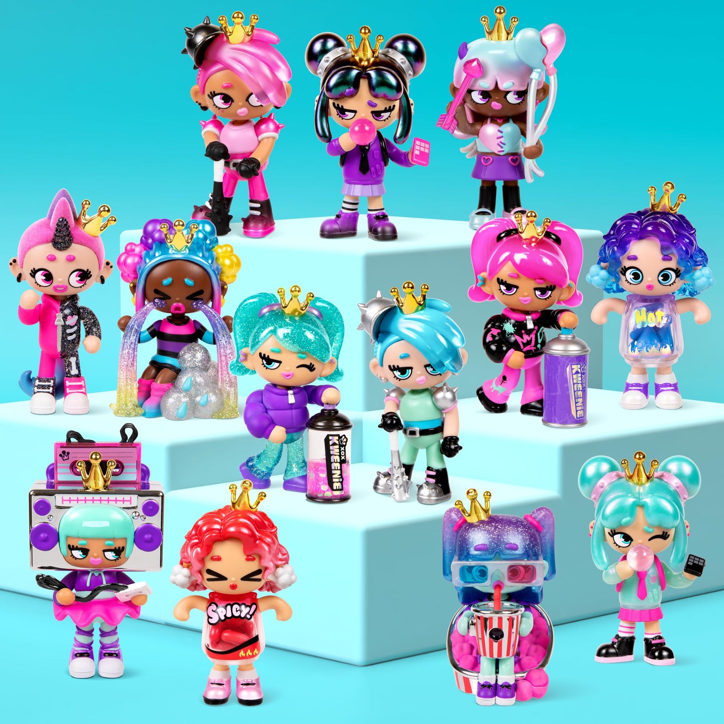 XOX KWEENIE Fearless Kweens Series Premium Figurine and Display Case, 4 Inch/Approx 10cm Tall Collectible Art-Toy, 3 Pack, Every Kween is Unique