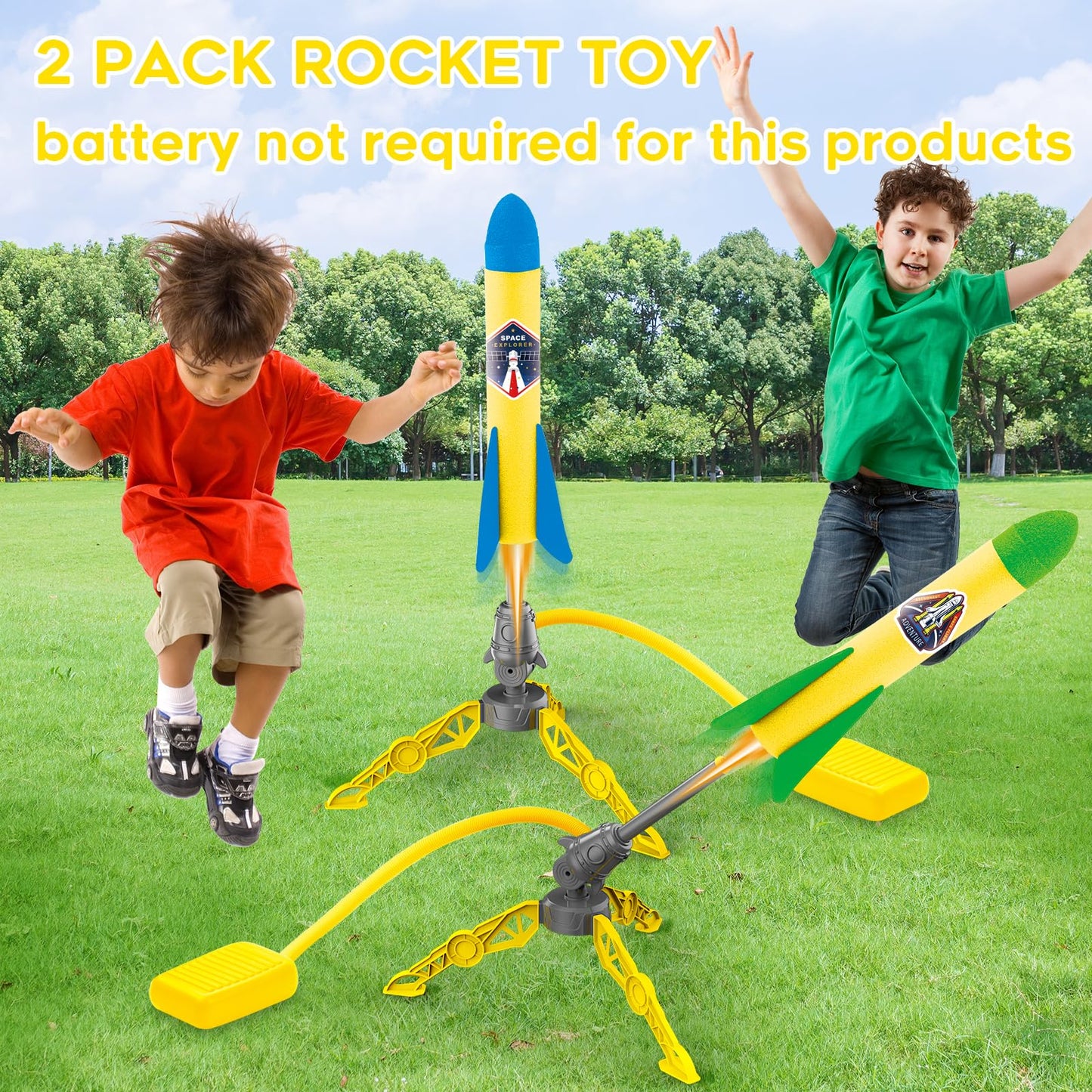 V-Opitos 2-Pack Rocket Launchers Toy for Kids 3-8 Years with 8 Colorful Foam Rockets – Outdoor Fun, Birthday & Christmas Gift