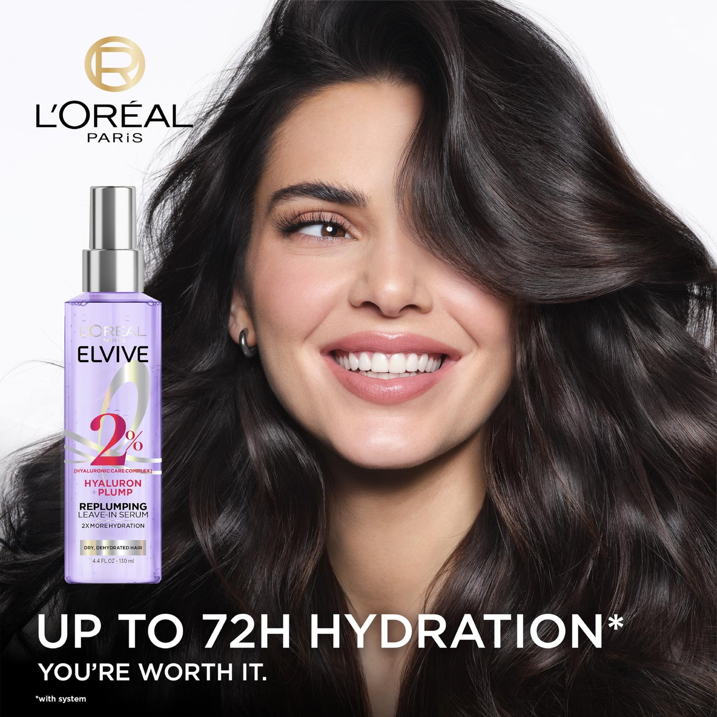 L'Oreal Paris Elvive Hyaluron Plump Moisture Plump Hair Serum for Dehydrated, Dry Hair with Hyaluronic Acid Care Complex, Paraben-Free, 4.4 Fl Oz