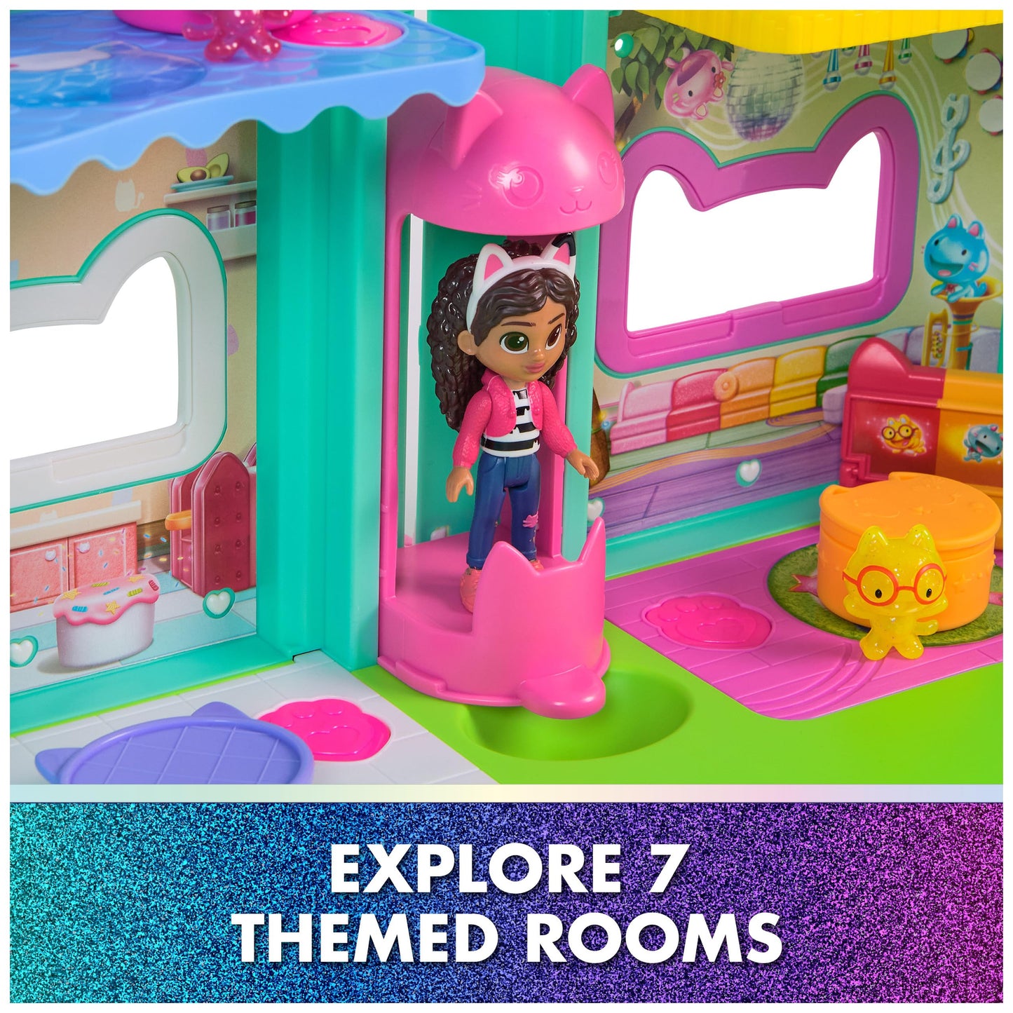 Gabby's Dollhouse: The Movie, Meow-Mazing Interactive Dollhouse, 7 Rooms, LCD Screen Eyes, Figures, Sound FX, Kids Toys for Girls & Boys Ages 3 and Up