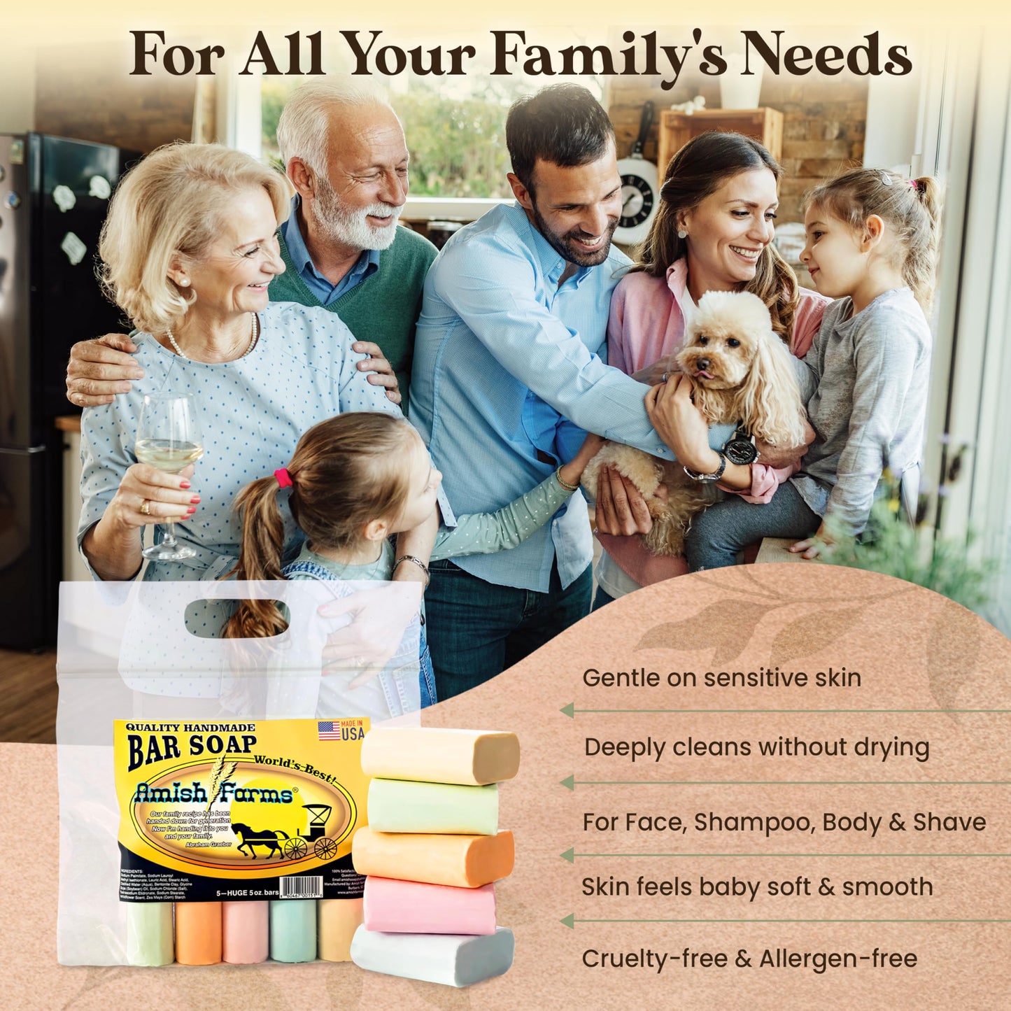 Amish Farms Bentonite Clay Soap Bar – 5-Pack, Vegan, Moisturizing, Sensitive Skin, Face & Body, Clean Scent, Made in USA, 5oz Each