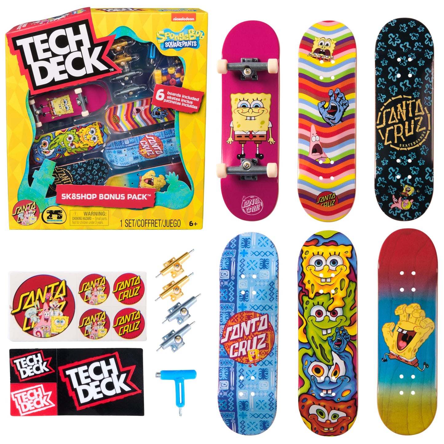 TECH DECK, Spongebob Sk8shop Fingerboard Bonus Pack, Collectible and Customizable Mini Skateboards, Kids Toys for Ages 6 and up
