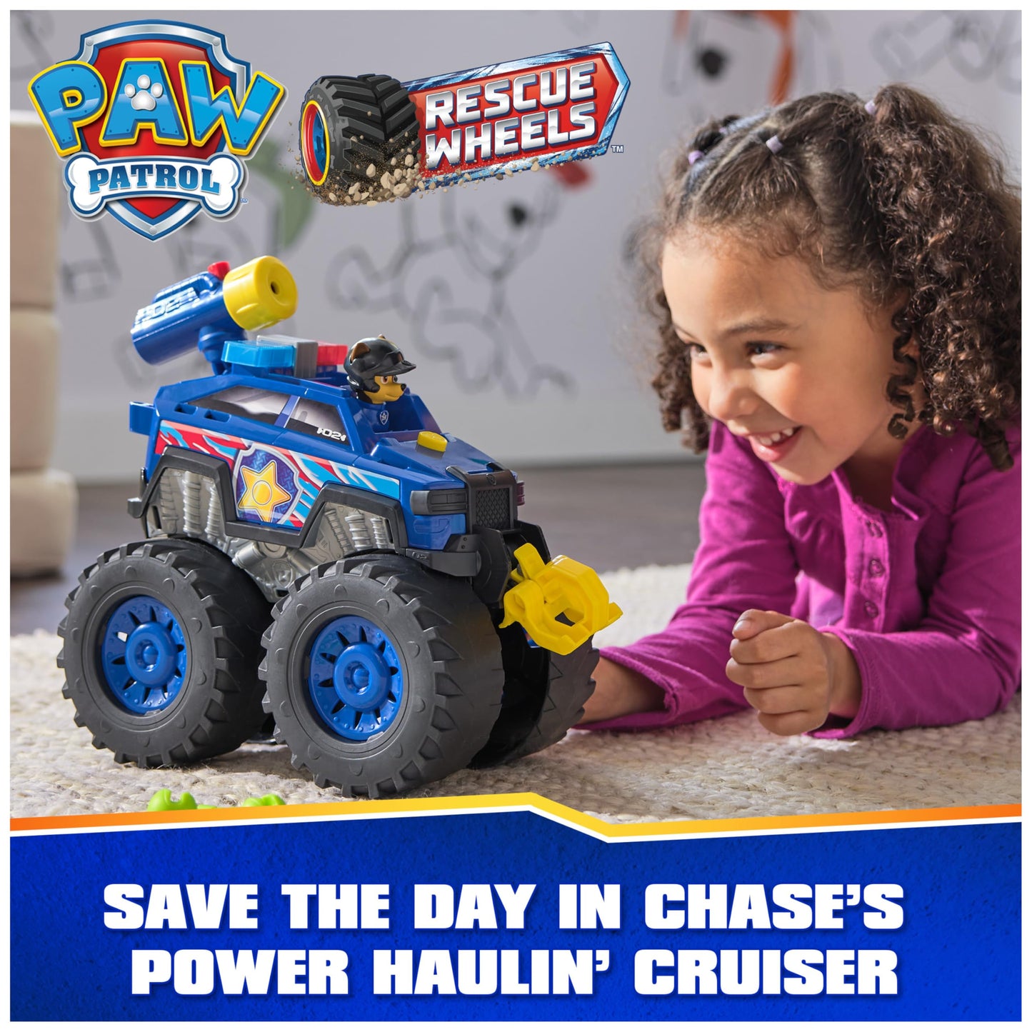 Paw Patrol: Rescue Wheels Chase’s Power Haulin’ Cruiser, Toy Truck with Launcher, Motorized Winch, Lights & Sounds, Kids Toys for Boys & Girls Ages 3+