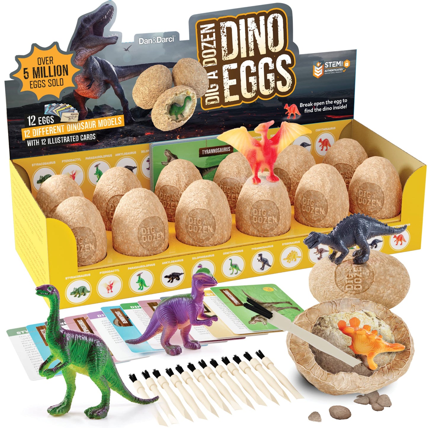 Dan&Darci Dig a Dozen Dino Egg Kit – 12 Surprise Dinosaur Eggs for Kids 3-12 | STEM Toy, Science Activity, Party & Gift for Boys & Girls